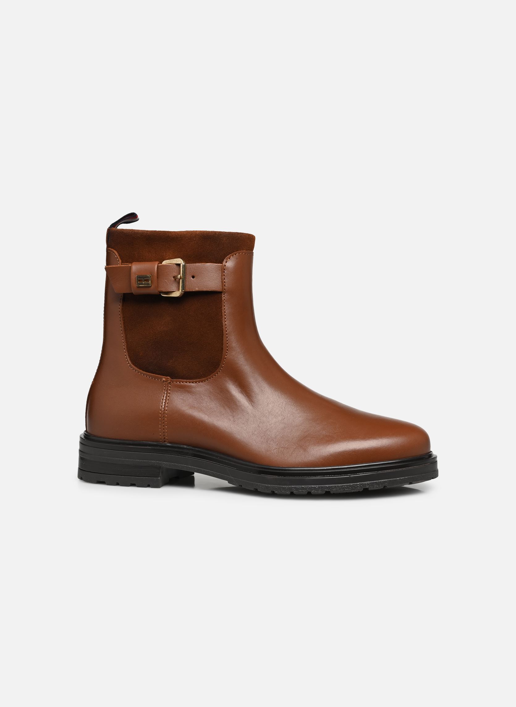 Bottines à lacets BELT BOOTIE MATERIAL MIX femme marron Tommy Hilfiger Bottines à lacets BELT BOOTIE MATERIAL MIX femme marron NATURAL COGNAC
