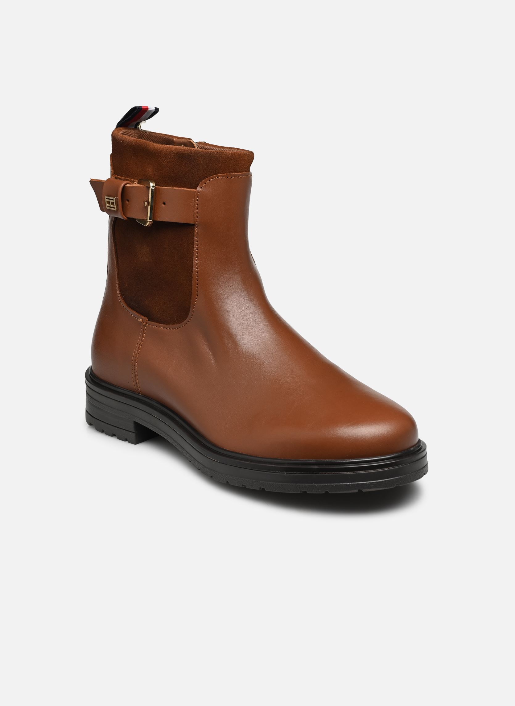 Bottines à lacets BELT BOOTIE MATERIAL MIX femme marron Tommy Hilfiger Bottines à lacets BELT BOOTIE MATERIAL MIX femme marron NATURAL COGNAC