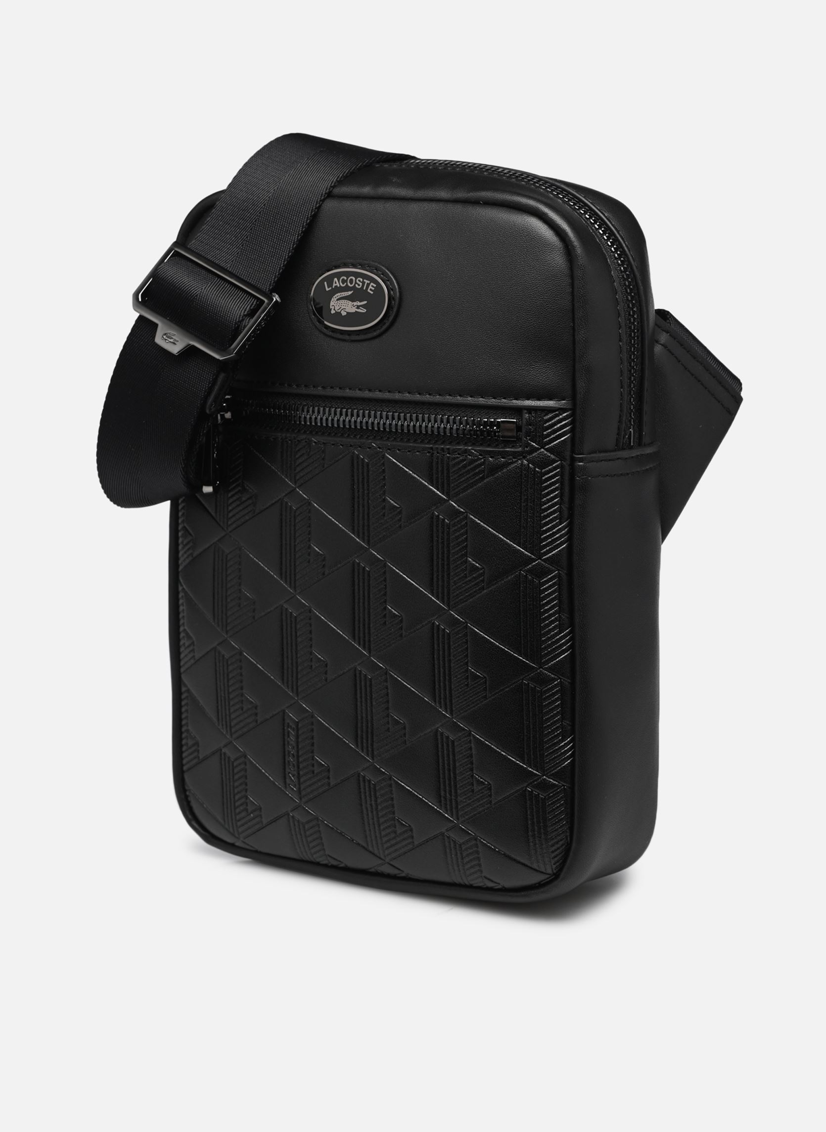 Schoudertassen Vertical Monogram Print Leather Bag heren zwart Lacoste Schoudertassen Vertical Monogram Print Leather Bag heren zwart NOIR
