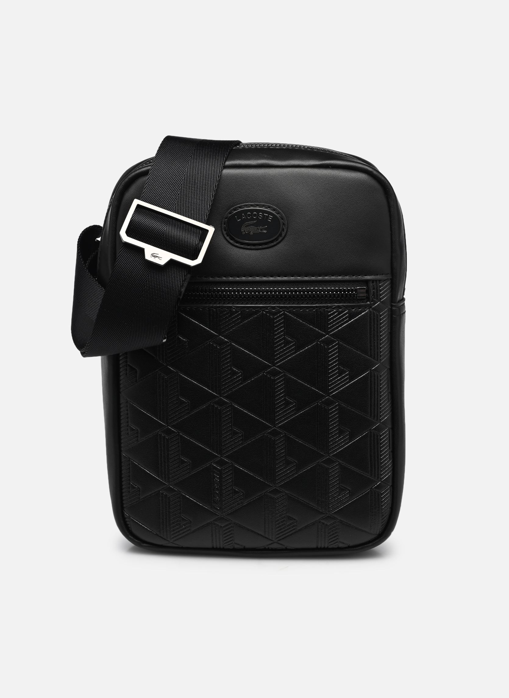 Schoudertassen Vertical Monogram Print Leather Bag heren zwart Lacoste Schoudertassen Vertical Monogram Print Leather Bag heren zwart NOIR