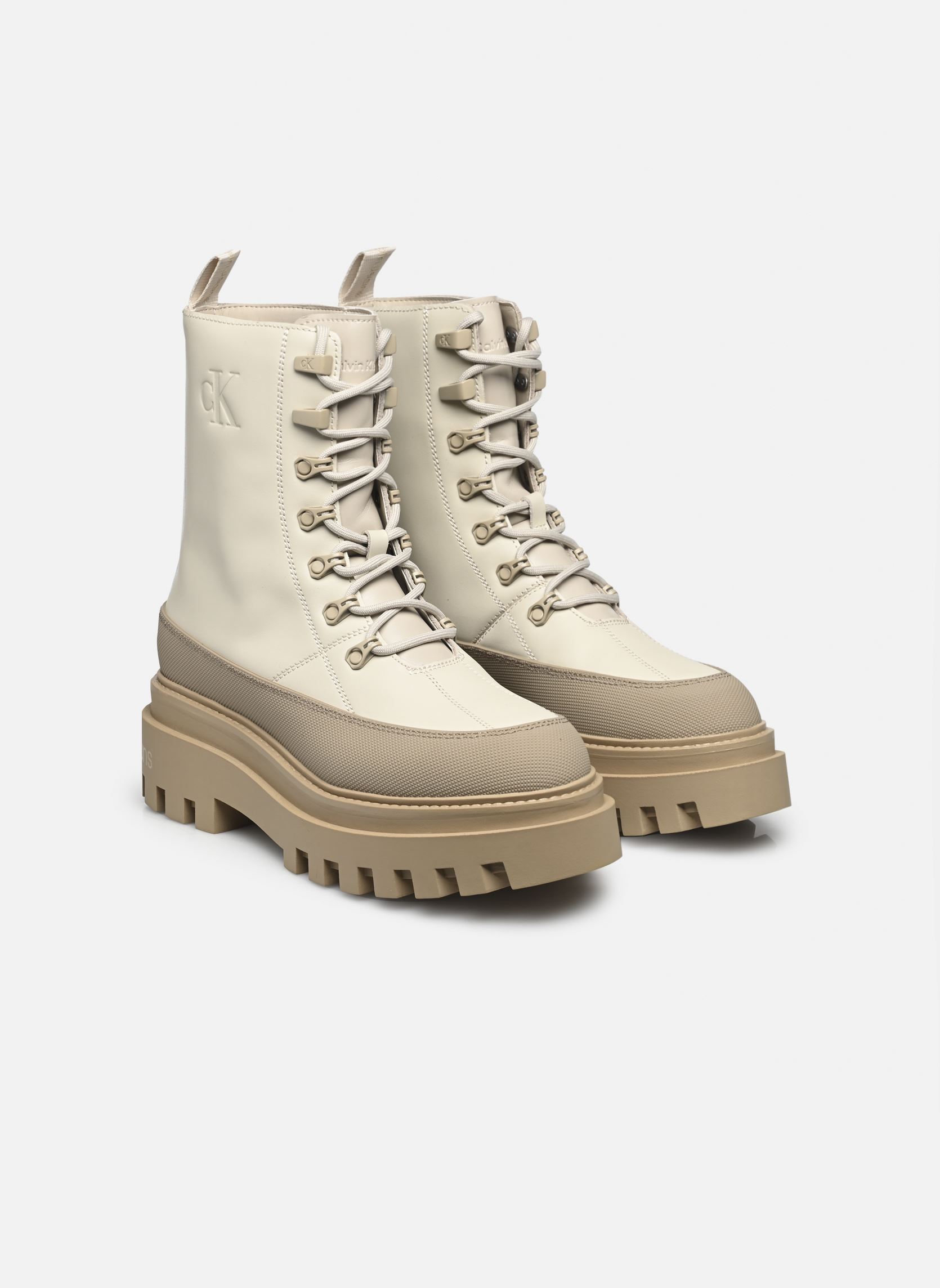 Botines con cordones FLATFORM LACE UP BOOT LTH mujer blanco Calvin Klein Botines con cordones FLATFORM LACE UP BOOT LTH mujer blanco EGGSHELL/TRAVERTINE