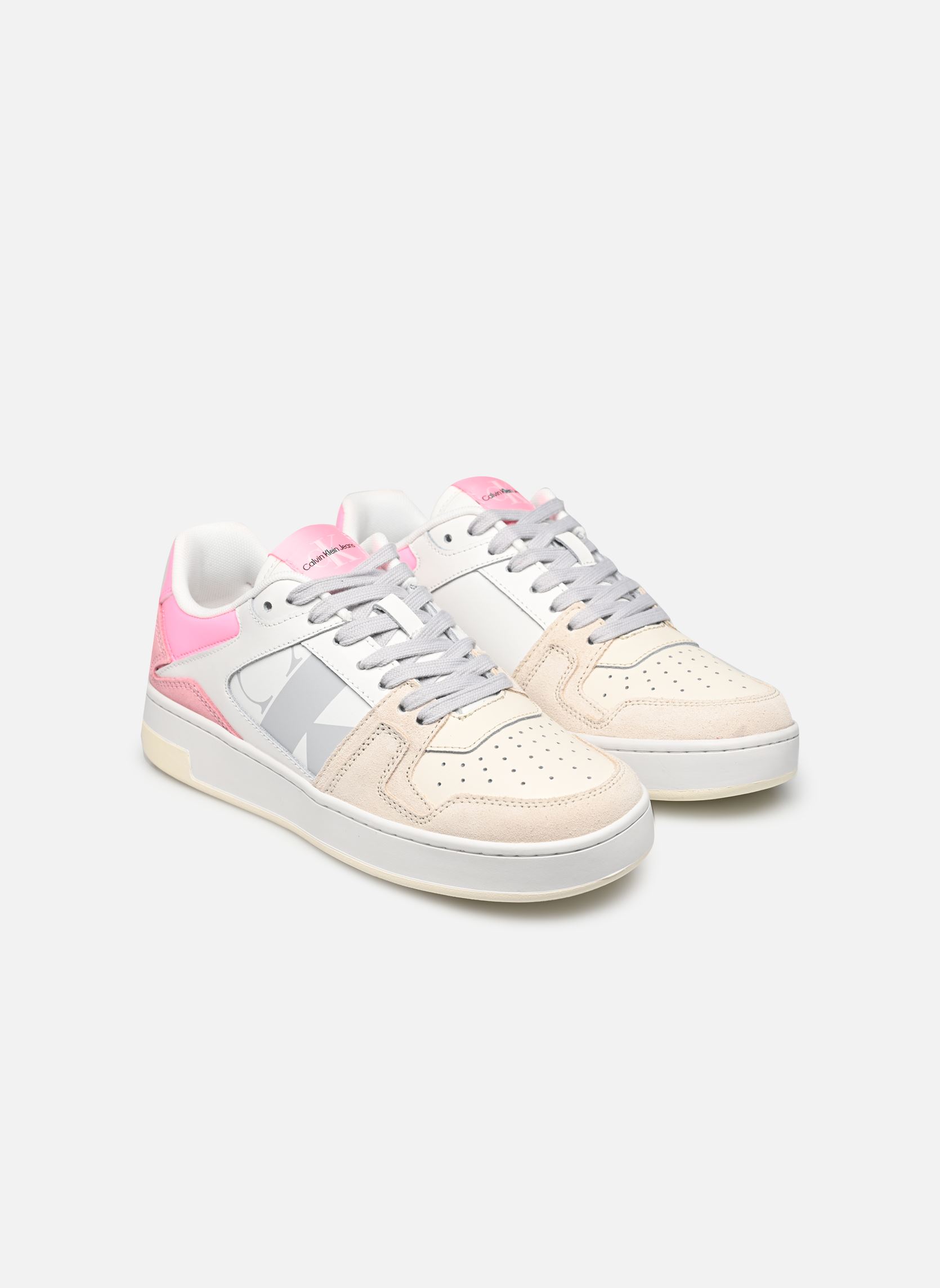 Niedrige Sneaker BASKET CUPSOLE LACEUP MIX LTH WN damen weiß Calvin Klein Niedrige Sneaker BASKET CUPSOLE LACEUP MIX LTH WN damen weiß BRIGHT WHITE/COTTON CANDY