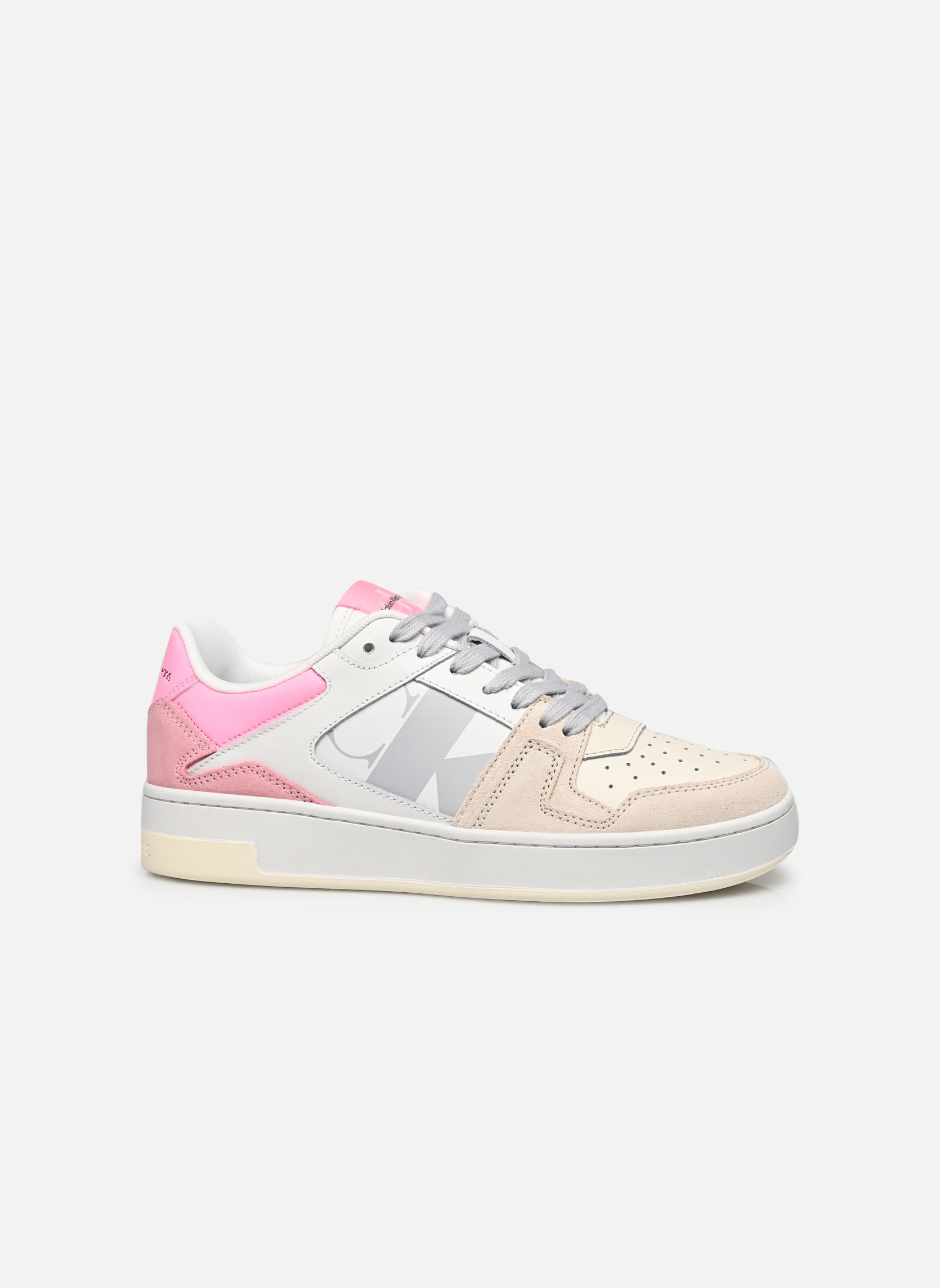Niedrige Sneaker BASKET CUPSOLE LACEUP MIX LTH WN damen weiß Calvin Klein Niedrige Sneaker BASKET CUPSOLE LACEUP MIX LTH WN damen weiß BRIGHT WHITE/COTTON CANDY