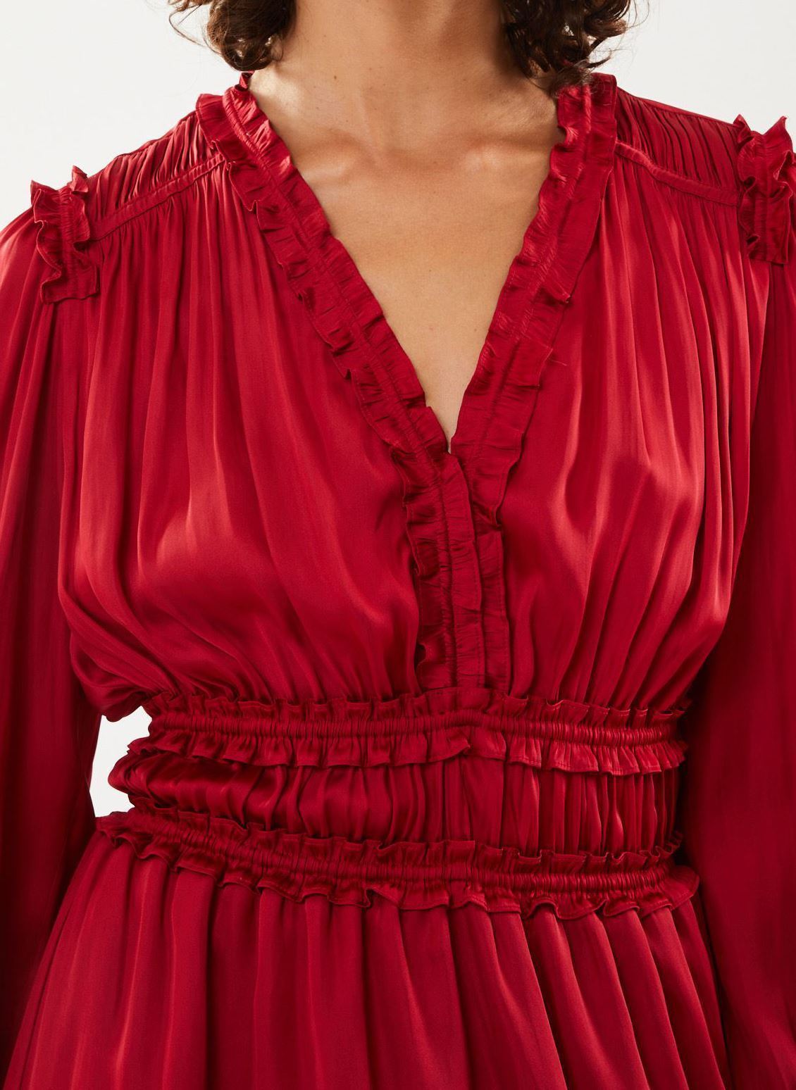 Robe The Kooples En Soie Rouge - Taille XXS - Style Floral Années Belle - Occasion Très Bon état