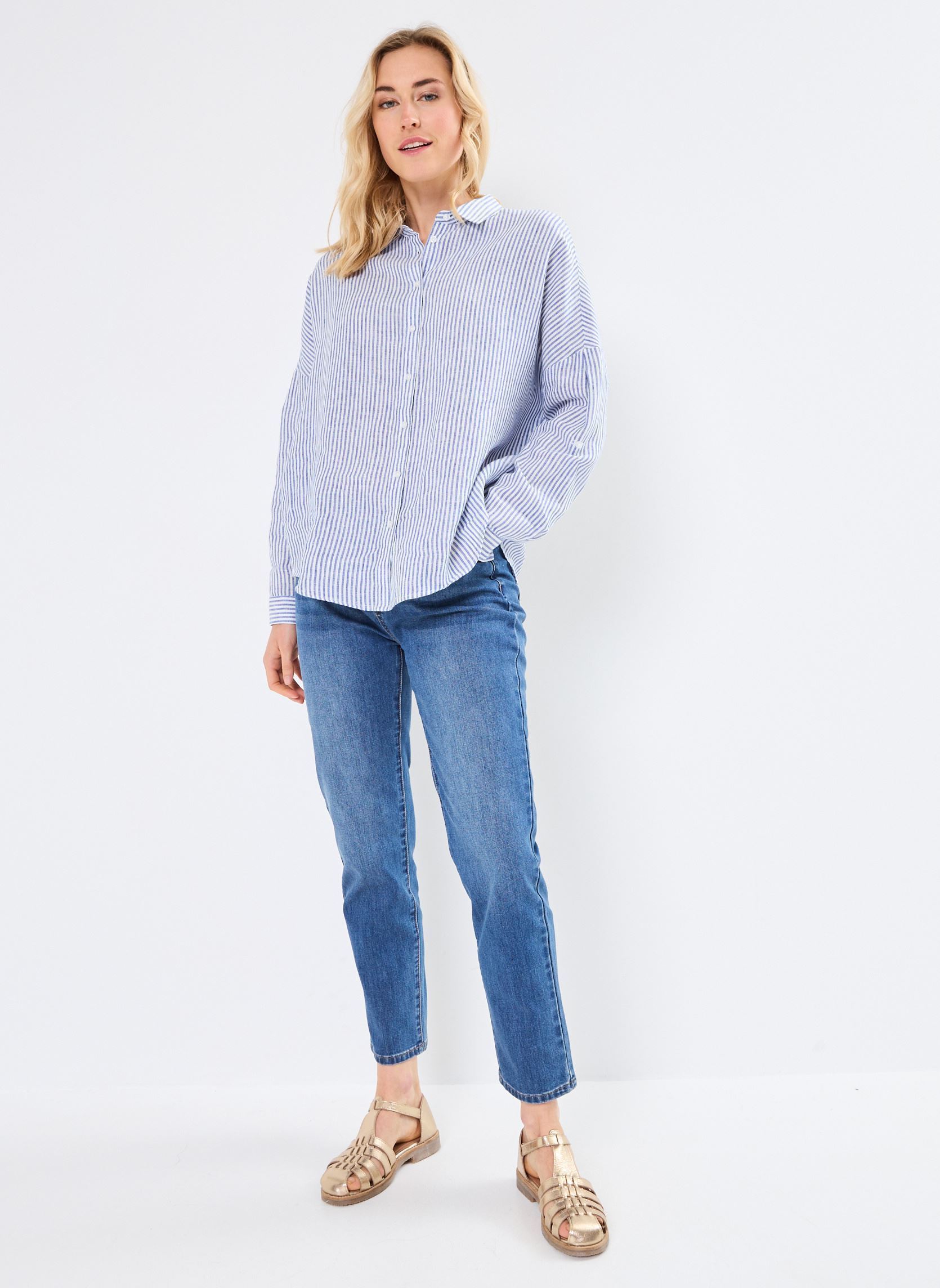 Chemises manches longues CLAUDY lin femme bleu Georgia Rose Chemises manches longues CLAUDY lin femme bleu DENIM MOYEN