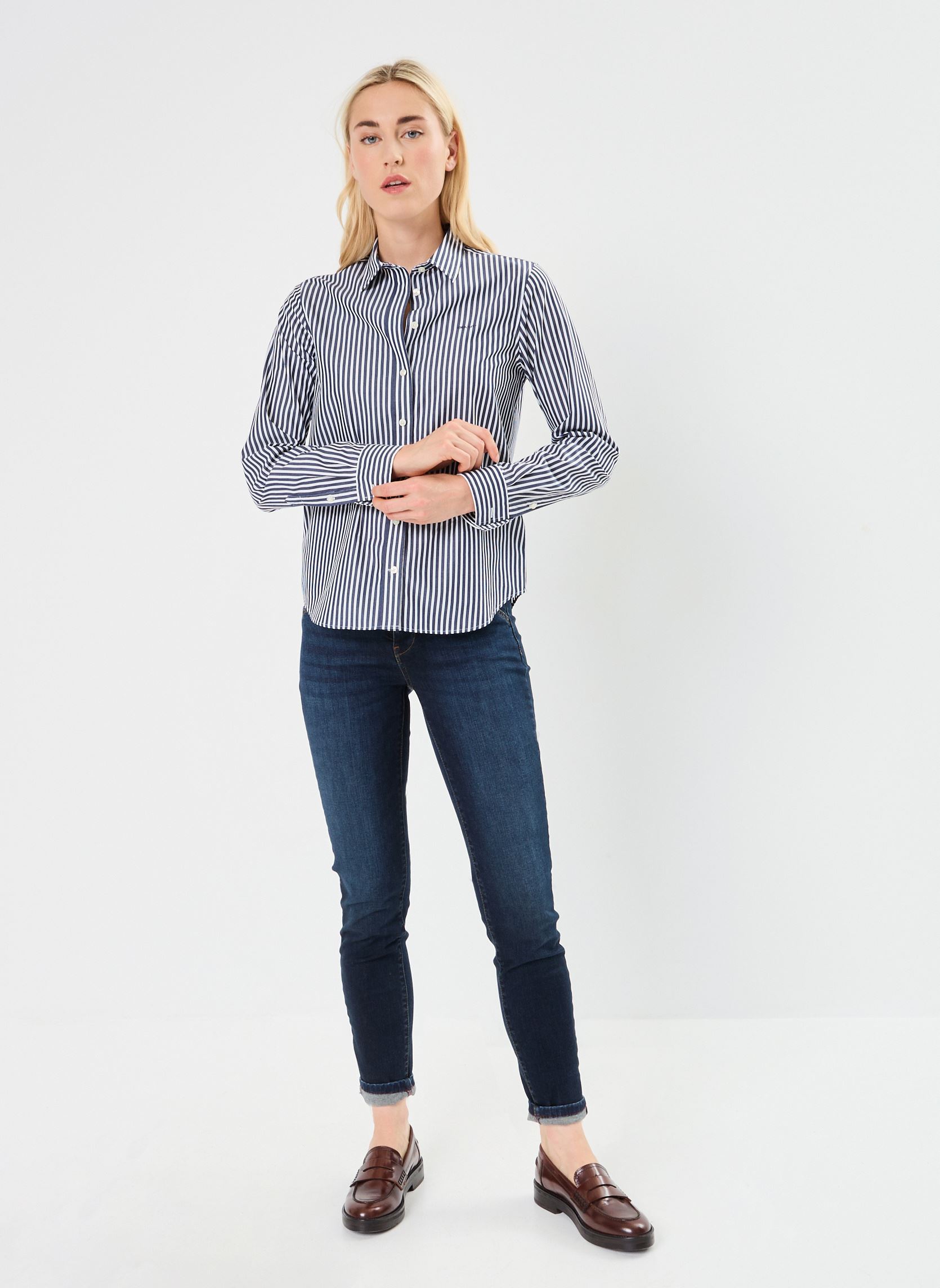 Camisas de manga larga Reg Poplin Striped Shirt mujer azul GANT Camisas de manga larga Reg Poplin Striped Shirt mujer azul BLEU CLASSIQUE