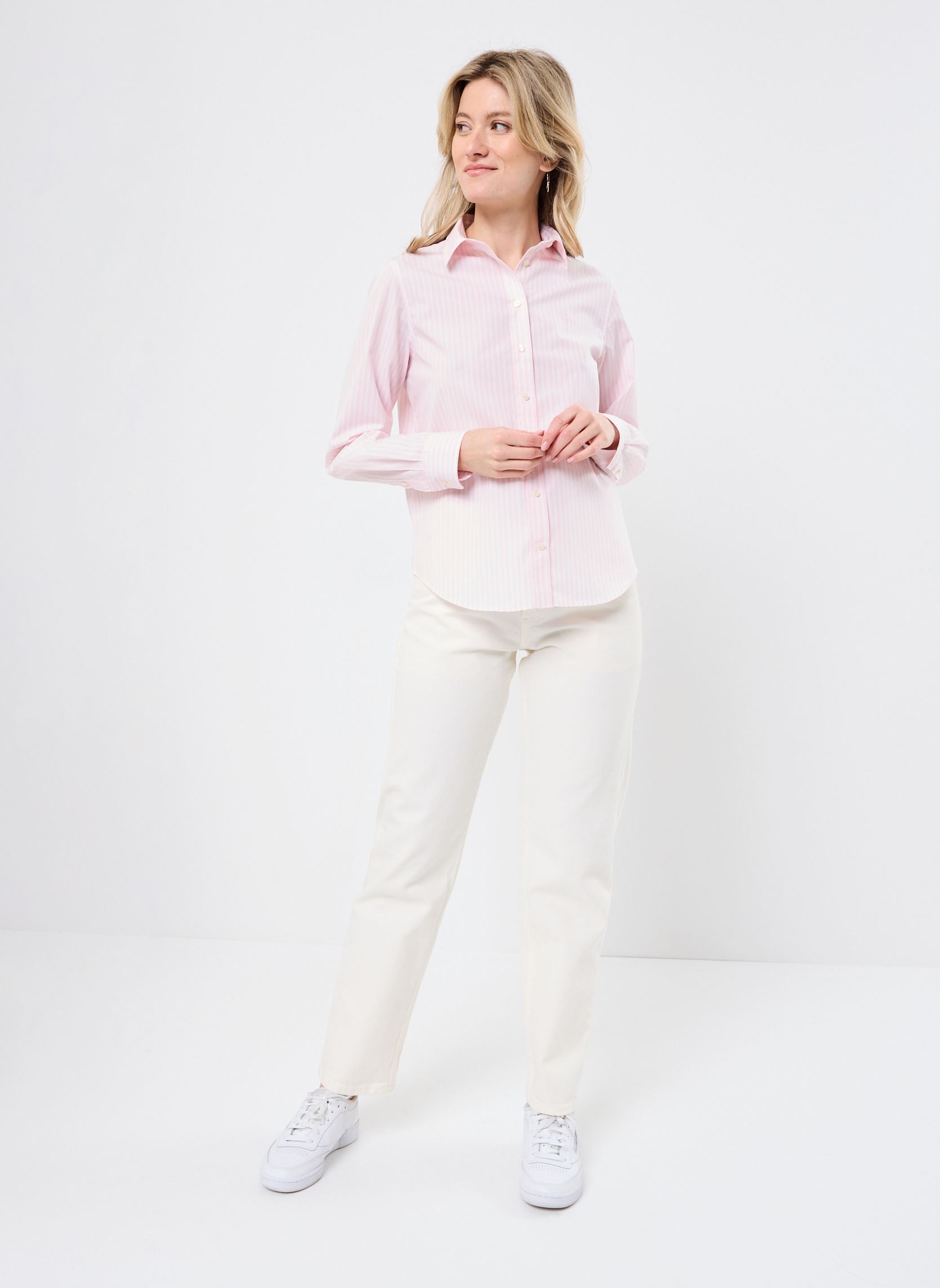 Camisas de manga larga Reg Poplin Striped Shirt mujer rosa GANT Camisas de manga larga Reg Poplin Striped Shirt mujer rosa ROSE PALE
