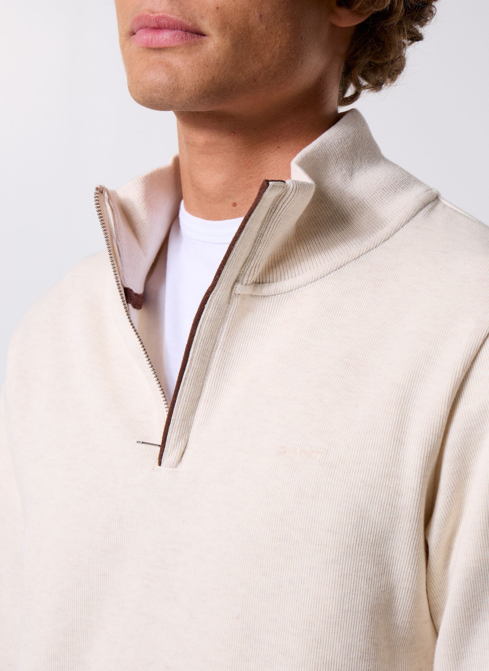 Truien Sacker Rib Half Zip heren wit GANT Truien Sacker Rib Half Zip heren wit CREAM