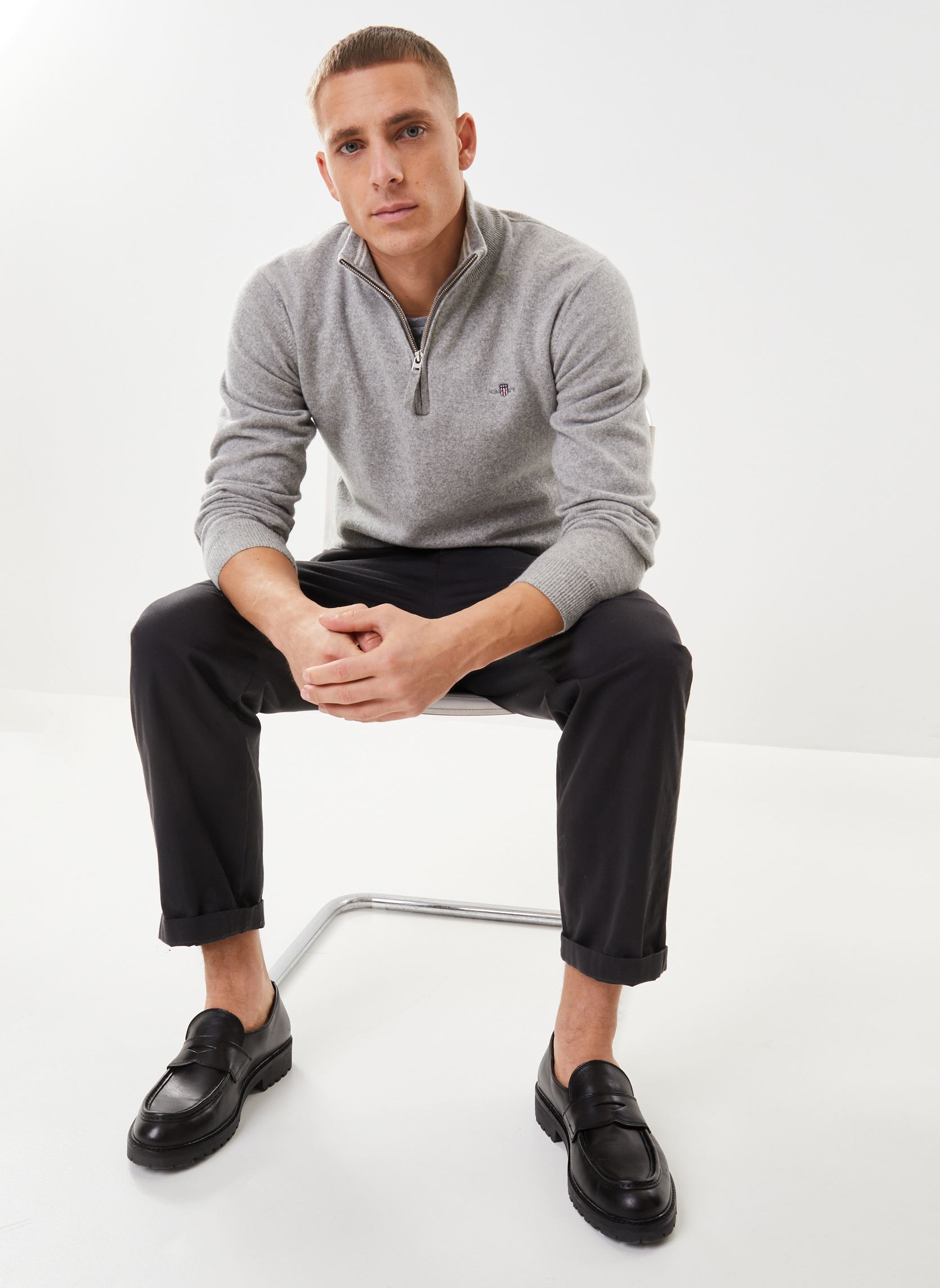 Truien Superfine Lambswool Half Zip new heren grijs GANT Truien Superfine Lambswool Half Zip new heren grijs GRIS MEL