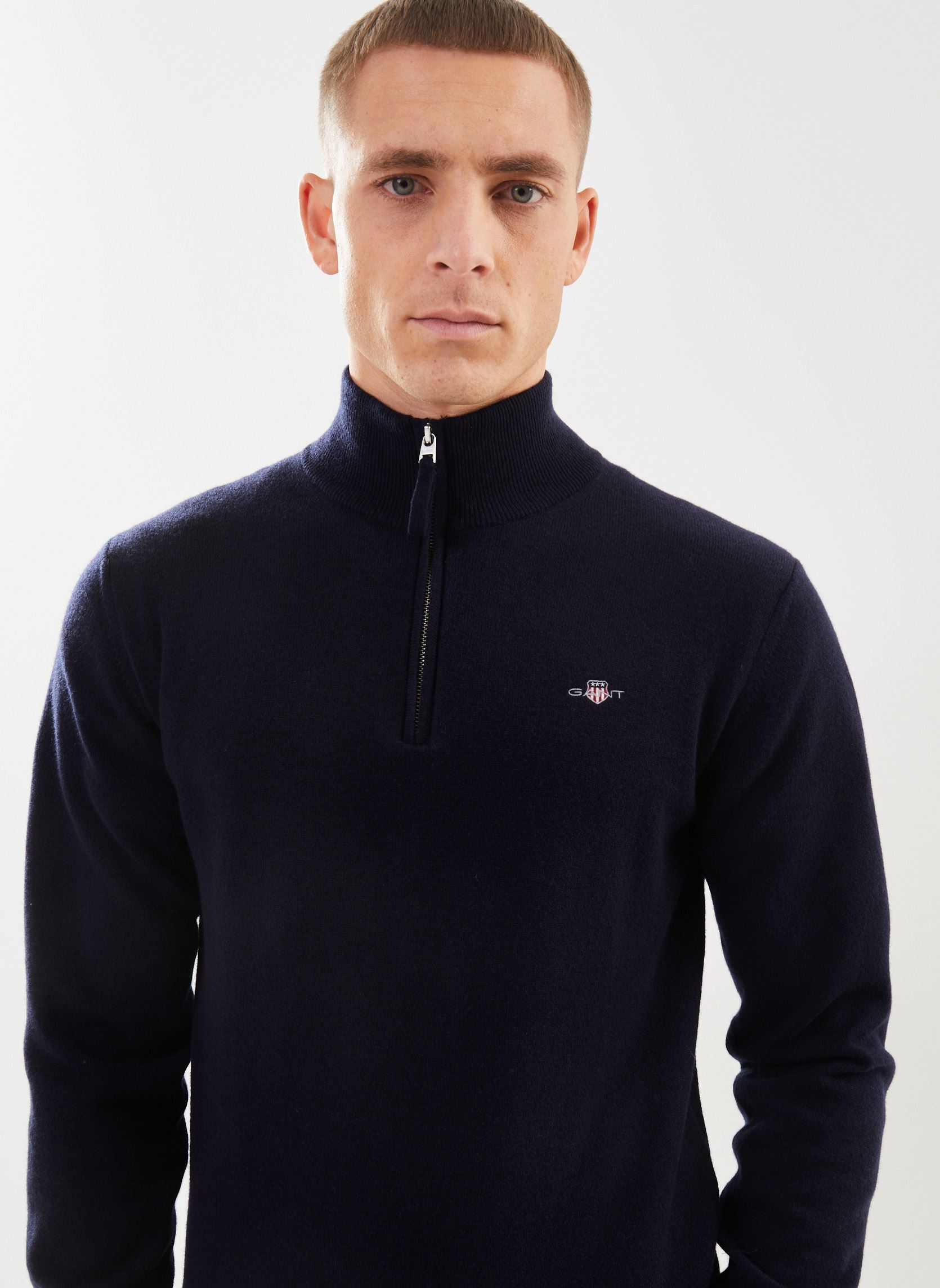 GANT Superfine Lambswool Half Zip Khaki Green Melange | Man