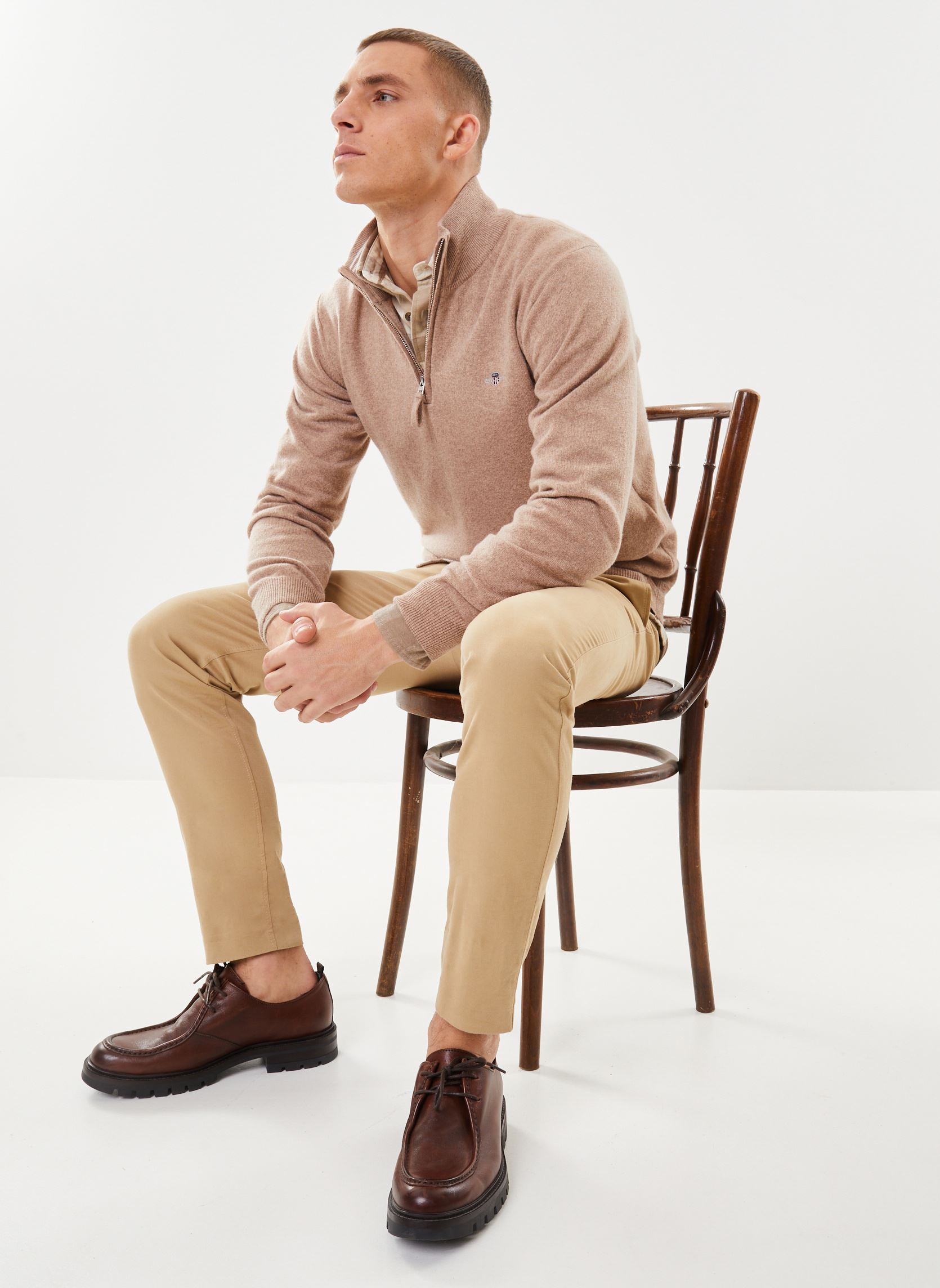 Pulls Superfine Lambswool Half Zip new homme beige GANT Pulls Superfine Lambswool Half Zip new homme beige SABLE FONCE MEL