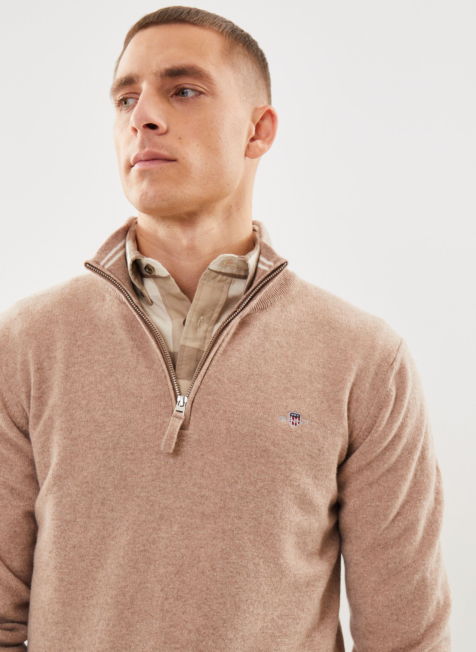 Pulls Superfine Lambswool Half Zip new homme beige GANT Pulls Superfine Lambswool Half Zip new homme beige SABLE FONCE MEL