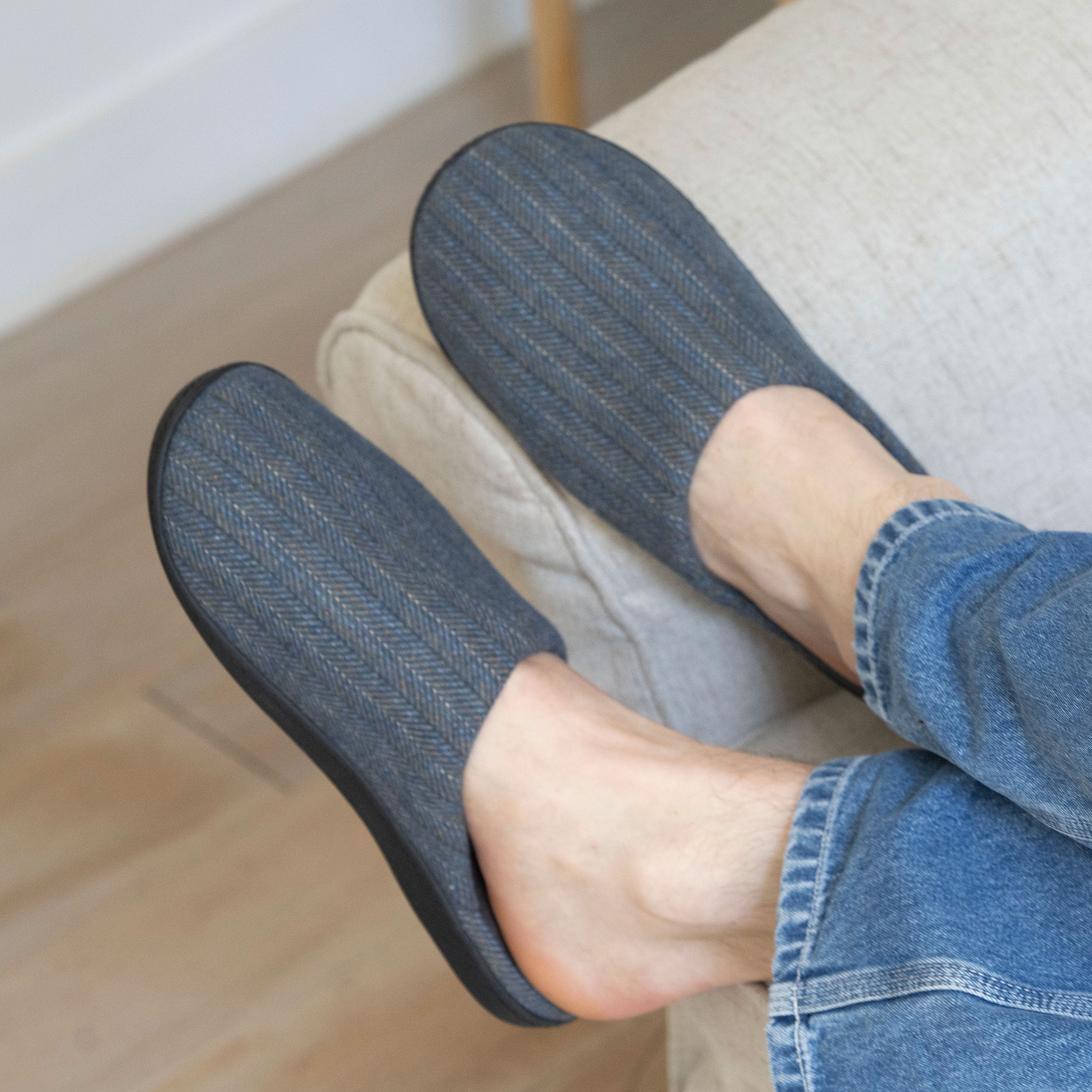 Chaussons Chaussons mules Homme Gris chiné homme bleu Isotoner Chaussons Chaussons mules Homme Gris chiné homme bleu Bleu gris