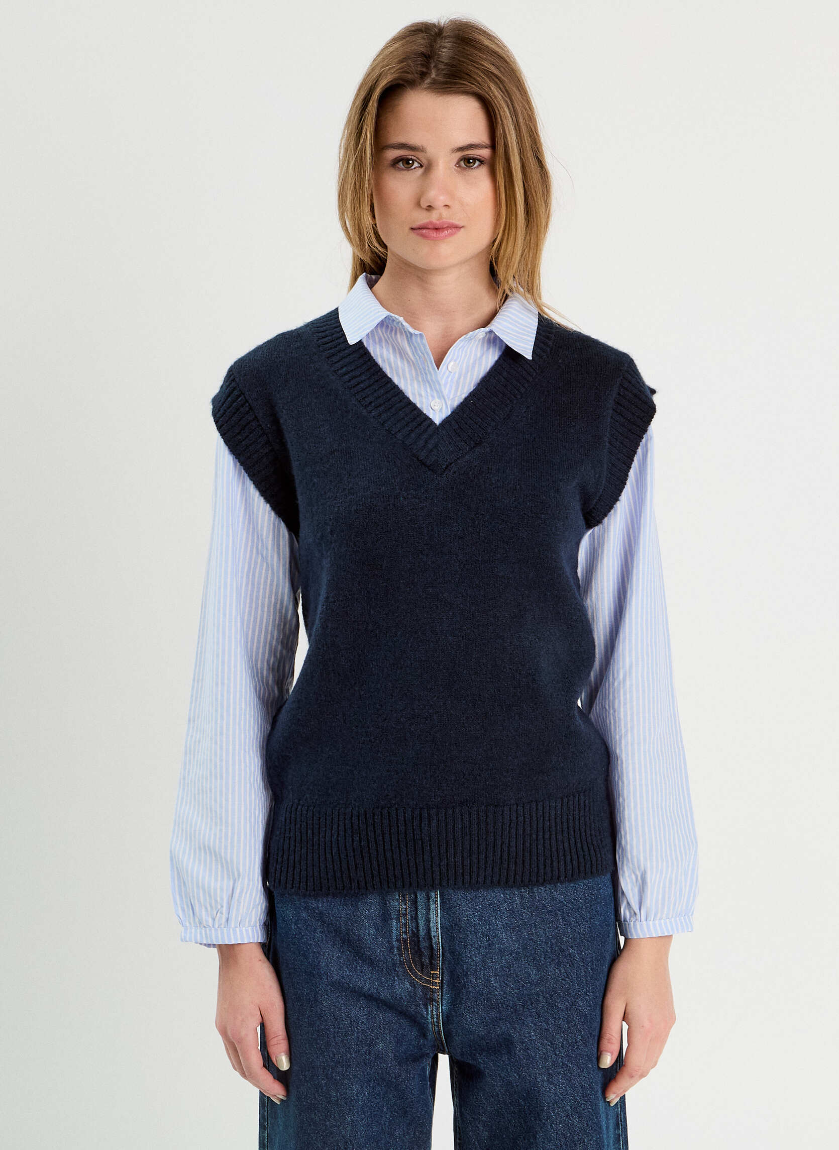Pulls NOSLEEVCOLV femme bleu Cache Cache Pulls NOSLEEVCOLV femme bleu Bleu marine