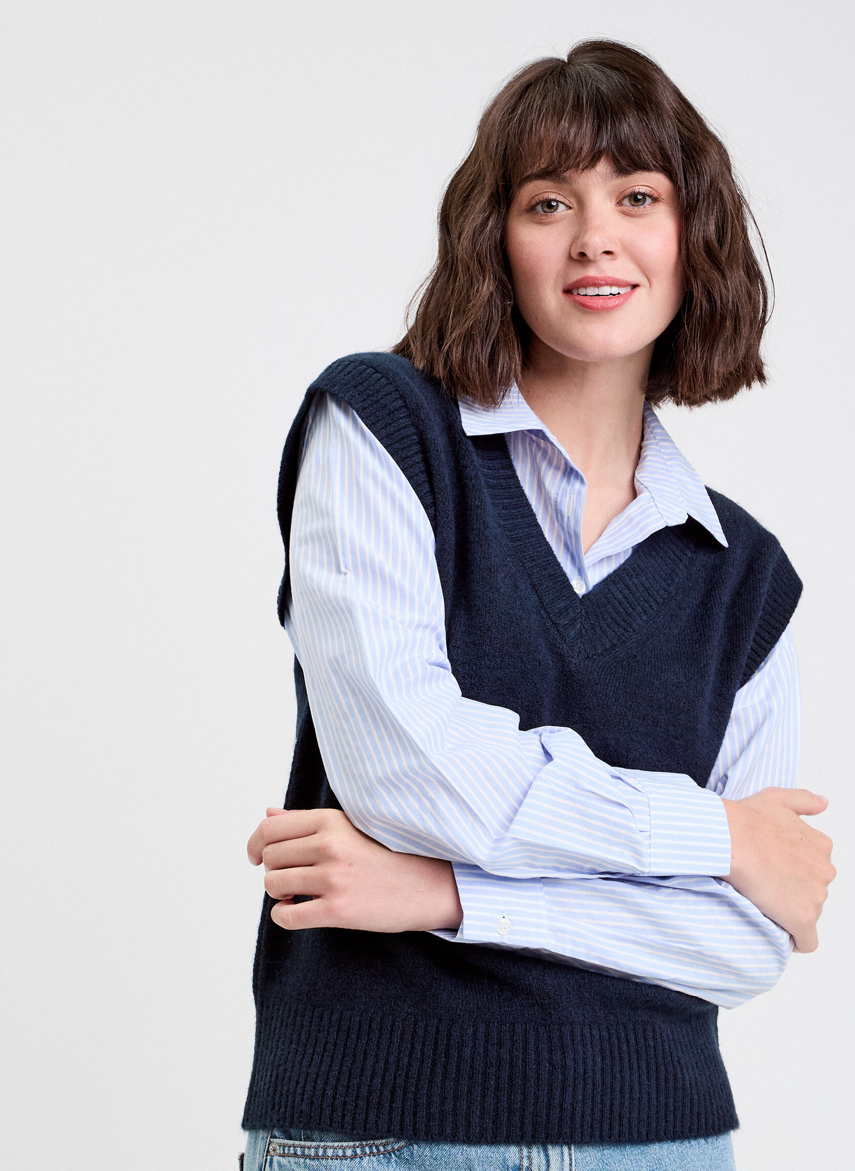 Pulls NOSLEEVCOLV femme bleu Cache Cache Pulls NOSLEEVCOLV femme bleu Bleu marine