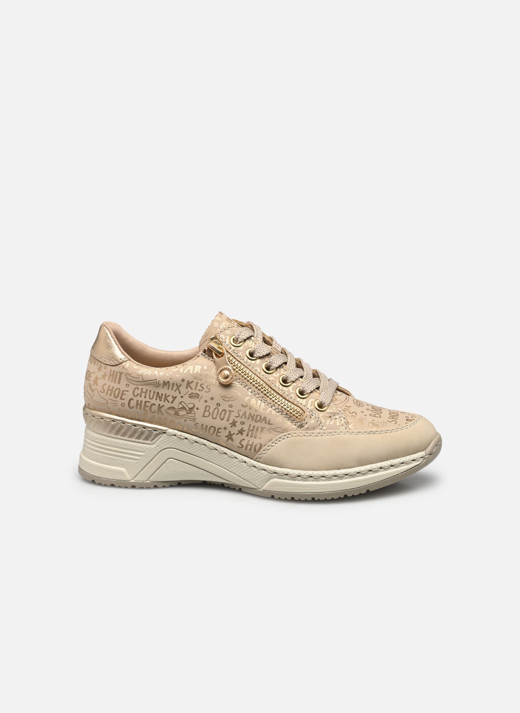 Sleehak sneakers N4316 dames beige Rieker Sleehak sneakers N4316 dames beige CLIFF/LEHM-GOLD/LIGHTGOLD