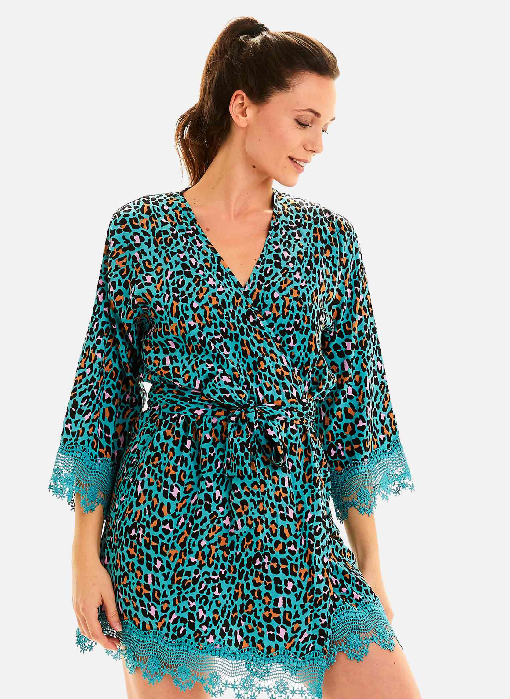 Robe de Chambre en Satin Femme Bleu & Kimono Passion