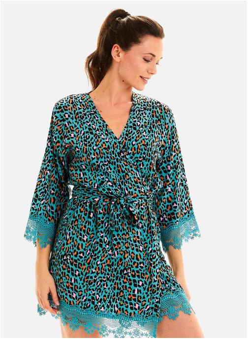 Pomm'Poire Robes de chambre Kimono Féline femme bleu