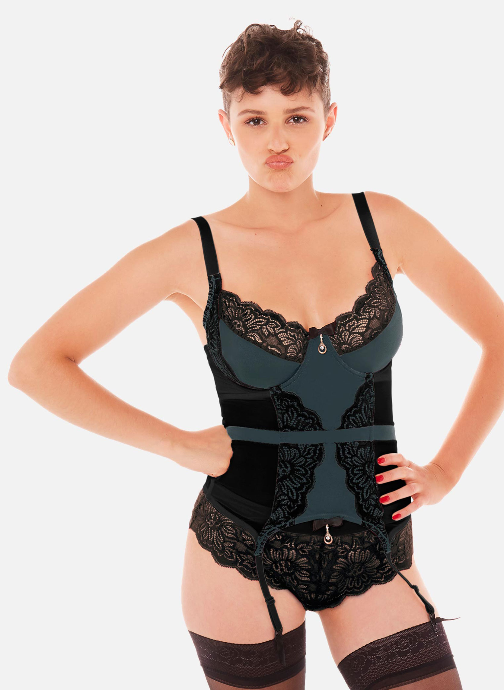 Brassières Guêpière émeraude/noir Epicée femme vert Pomm'Poire Brassières Guêpière émeraude/noir Epicée femme vert Vert
