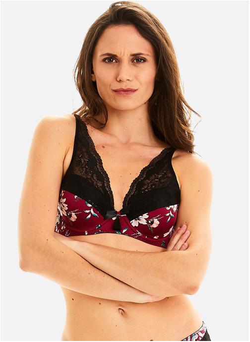Pomm'Poire Brassières Soutien-gorge ampliforme coque moulée bordeaux Pivoine femme rouge