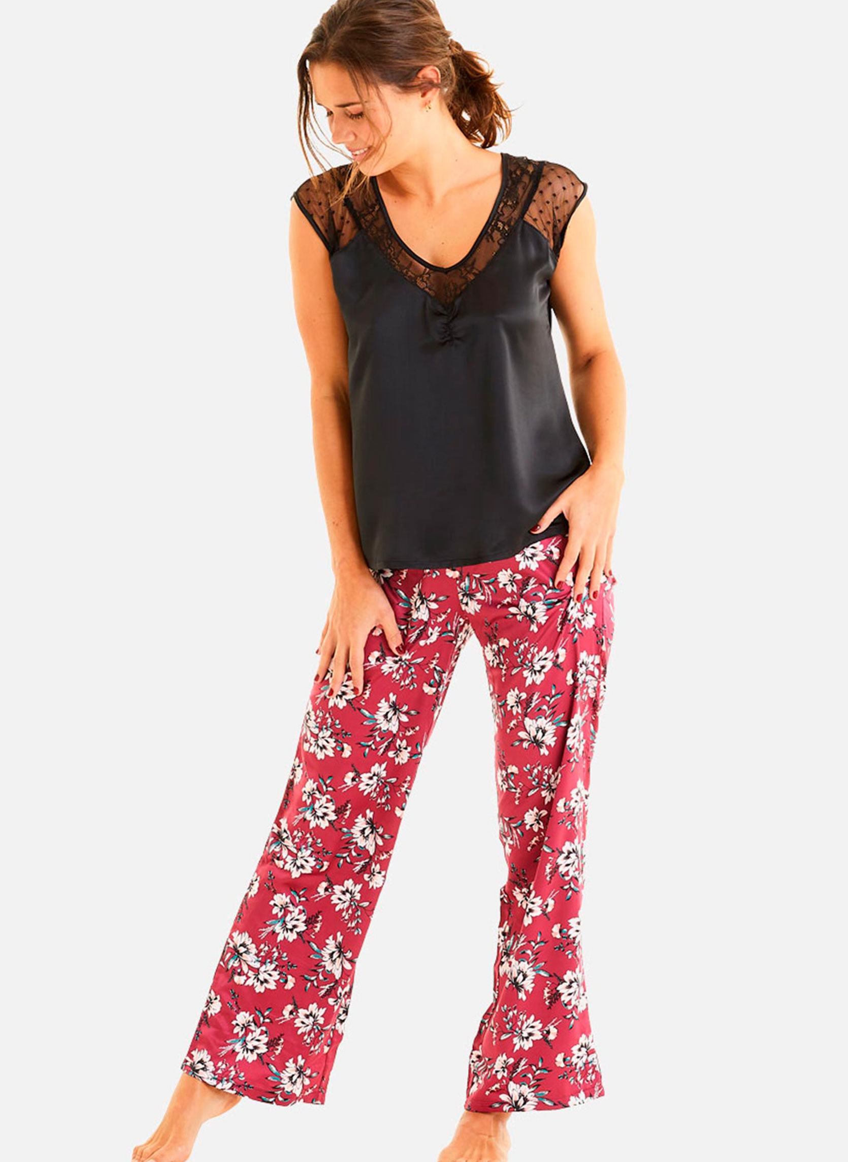 Ensembles de pyjamas Top de pyjama noir Pivoine femme noir Pomm'Poire Ensembles de pyjamas Top de pyjama noir Pivoine femme noir Noir