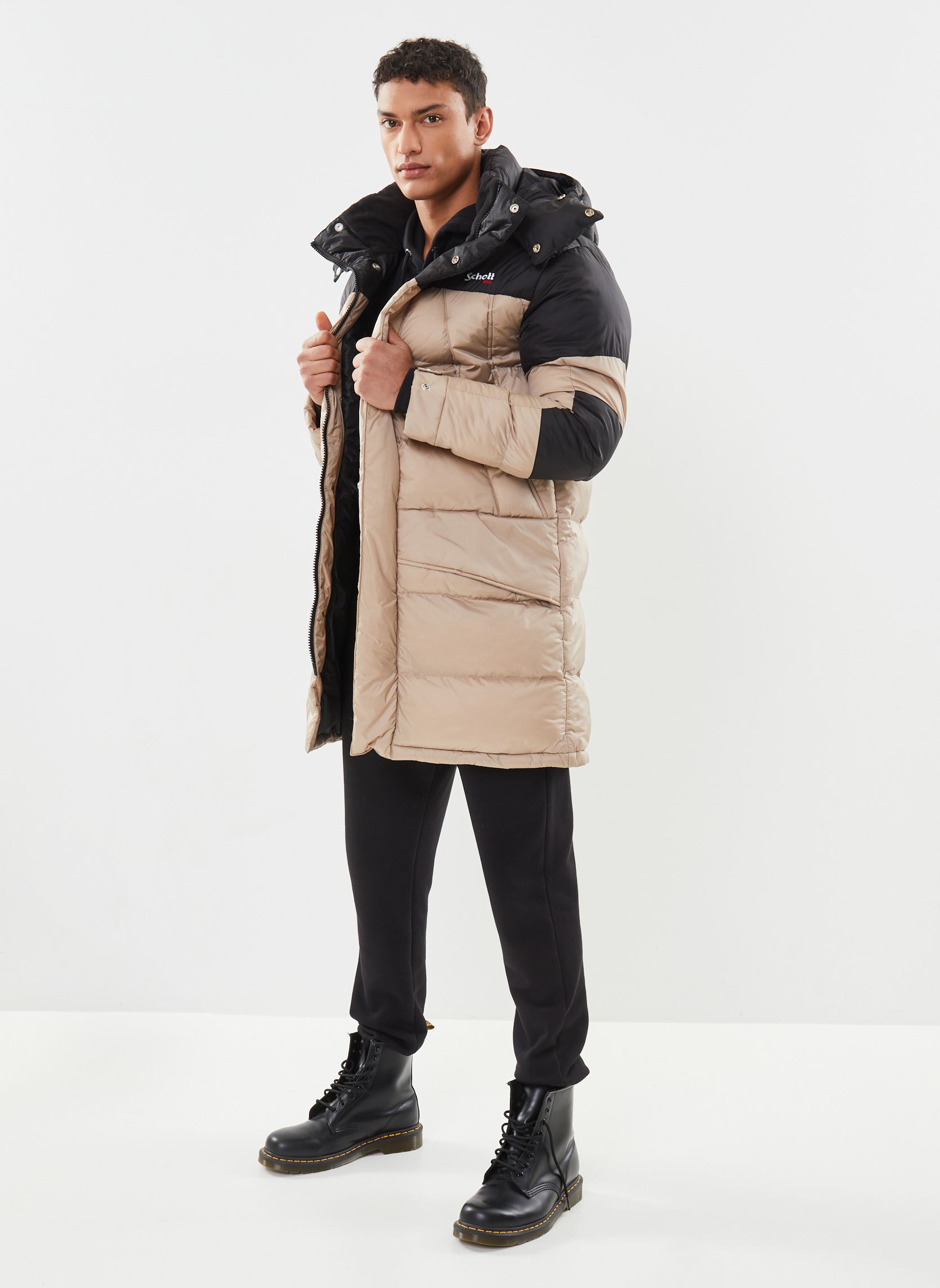 Daunenjacken Parka Doudoune à Capuche herren beige Schott Daunenjacken Parka Doudoune à Capuche herren beige BLACK/BEIGE