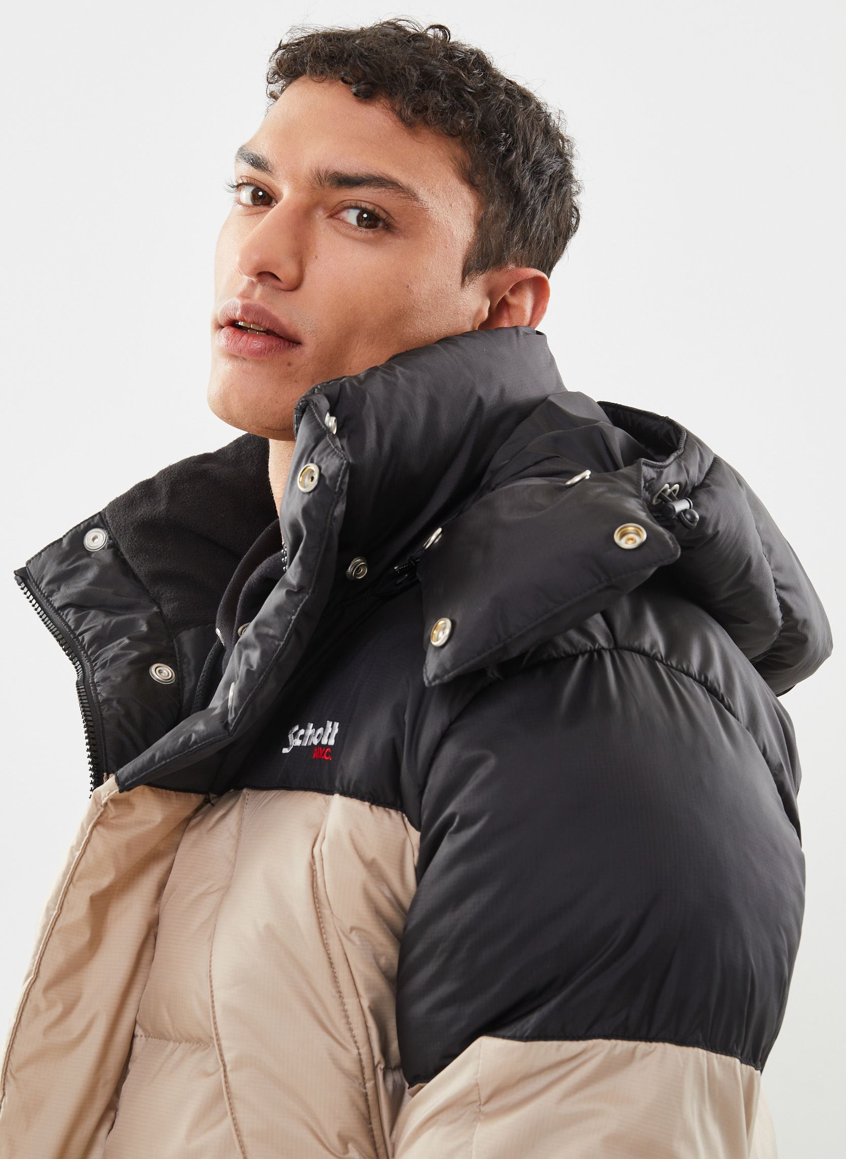 Daunenjacken Parka Doudoune à Capuche herren beige Schott Daunenjacken Parka Doudoune à Capuche herren beige BLACK/BEIGE