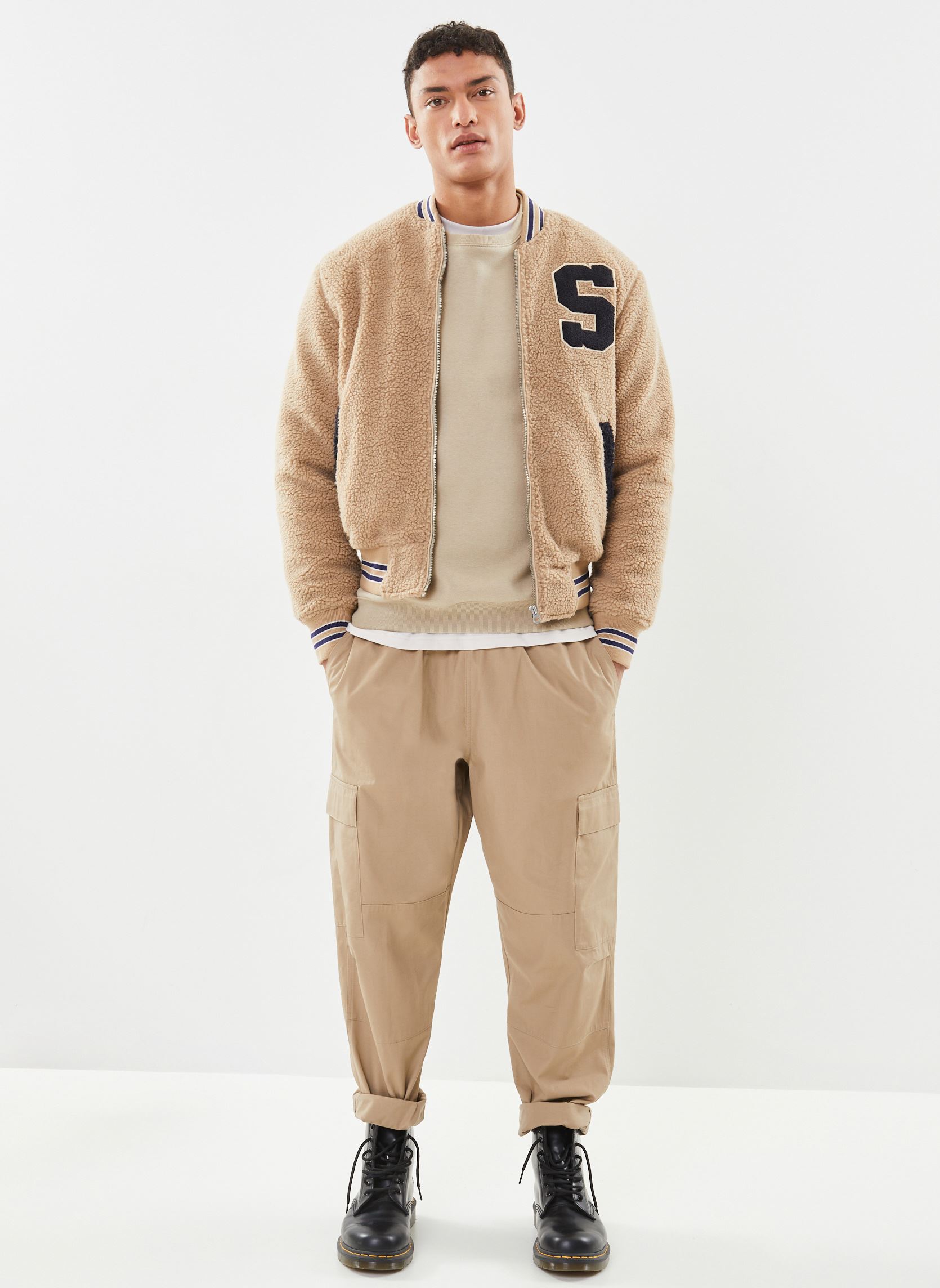 Vestes Bombers En Sherpa homme beige Schott Vestes Bombers En Sherpa homme beige BEIGE