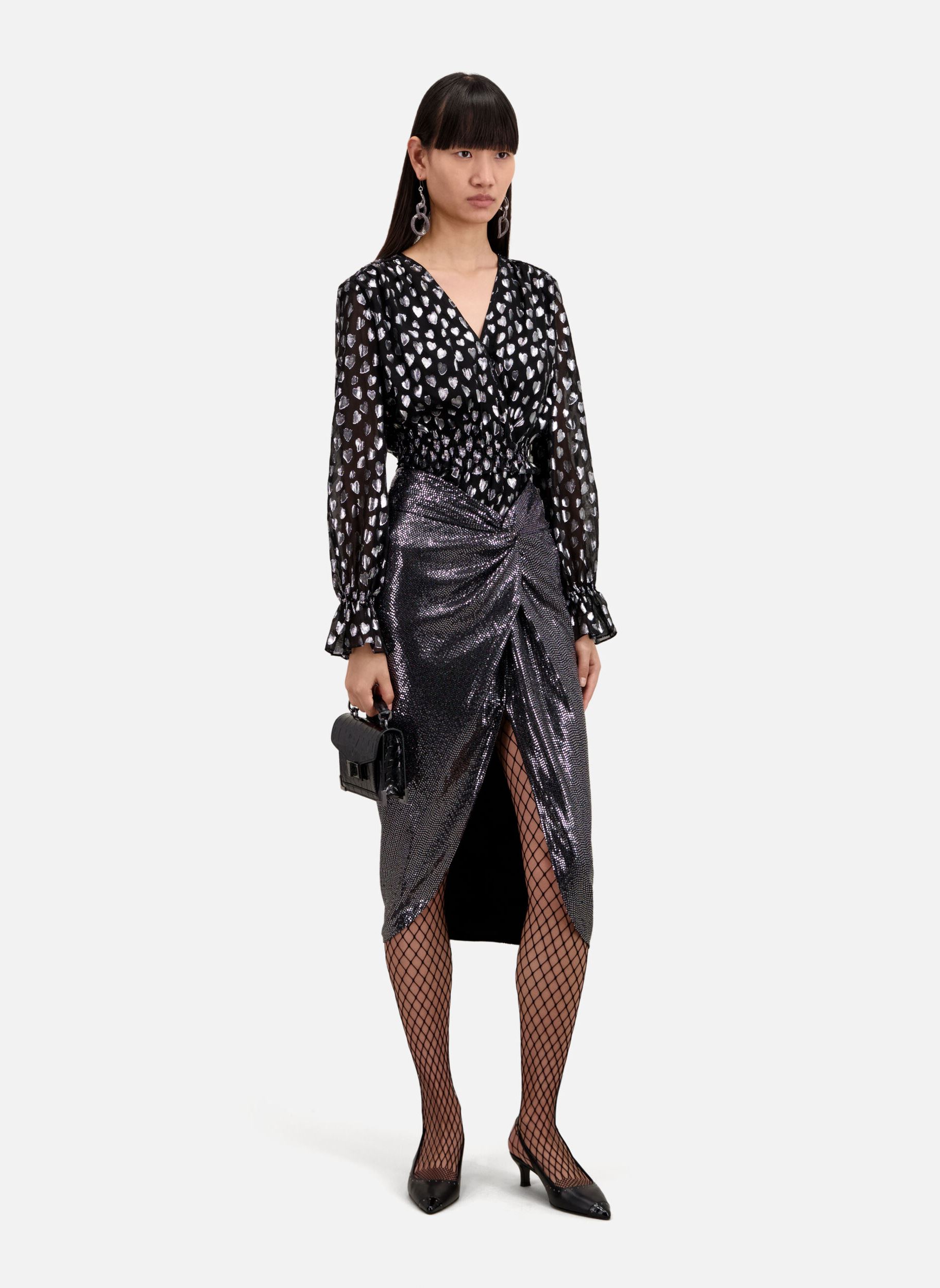 Jupes mi-longues FJUP28009K femme argent The Kooples Jupes mi-longues FJUP28009K femme argent Silver