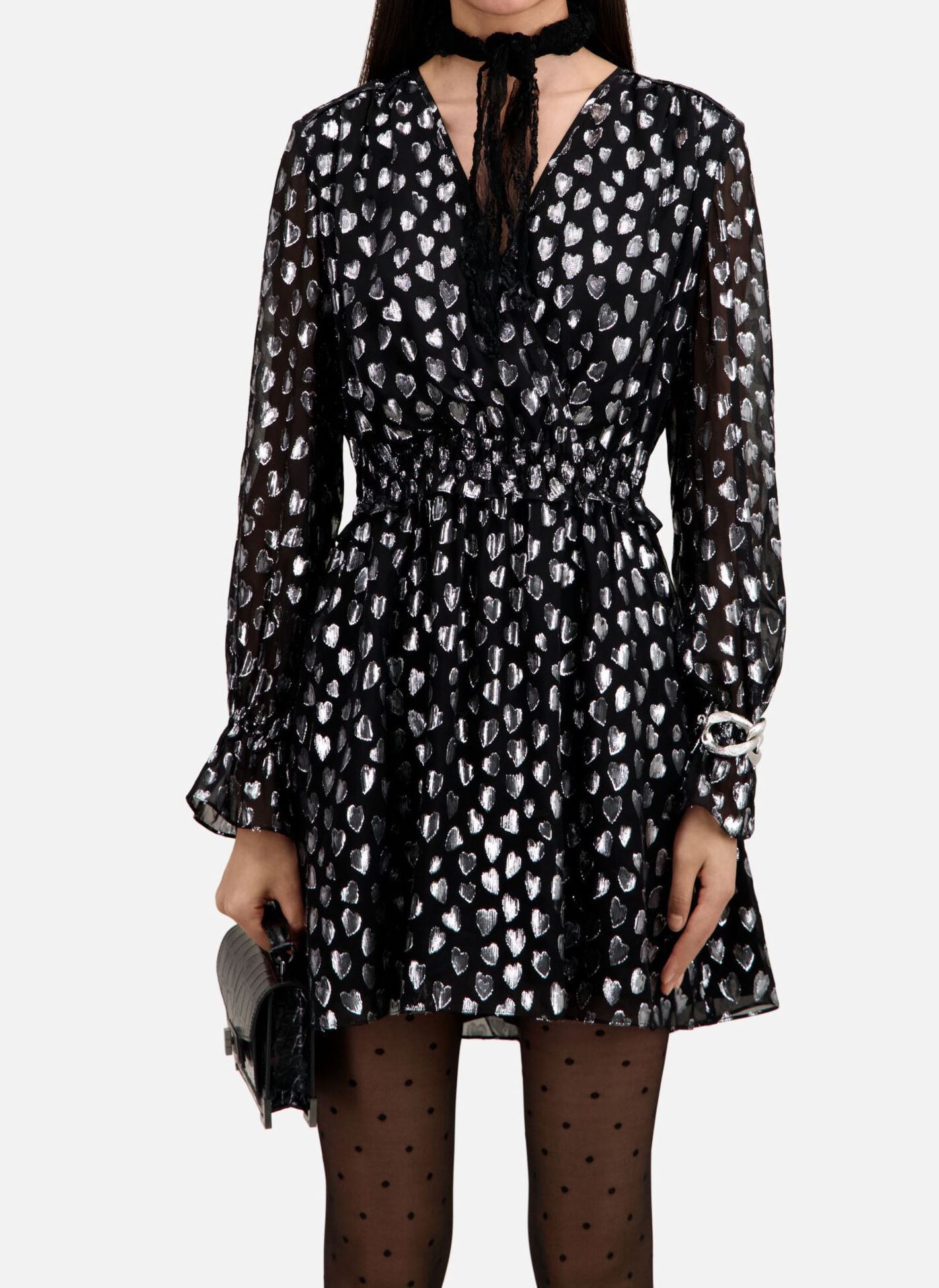 Robes FROB28015K femme noir The Kooples Robes FROB28015K femme noir BLACK SILVER