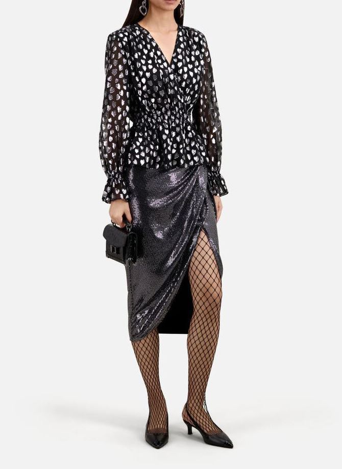 Langarm-Blusen FTOP28008K damen schwarz The Kooples Langarm-Blusen FTOP28008K damen schwarz BLACK SILVER