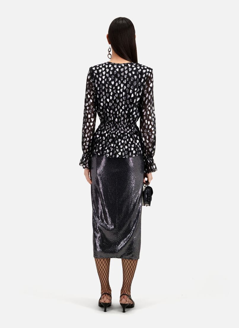 Langarm-Blusen FTOP28008K damen schwarz The Kooples Langarm-Blusen FTOP28008K damen schwarz BLACK SILVER