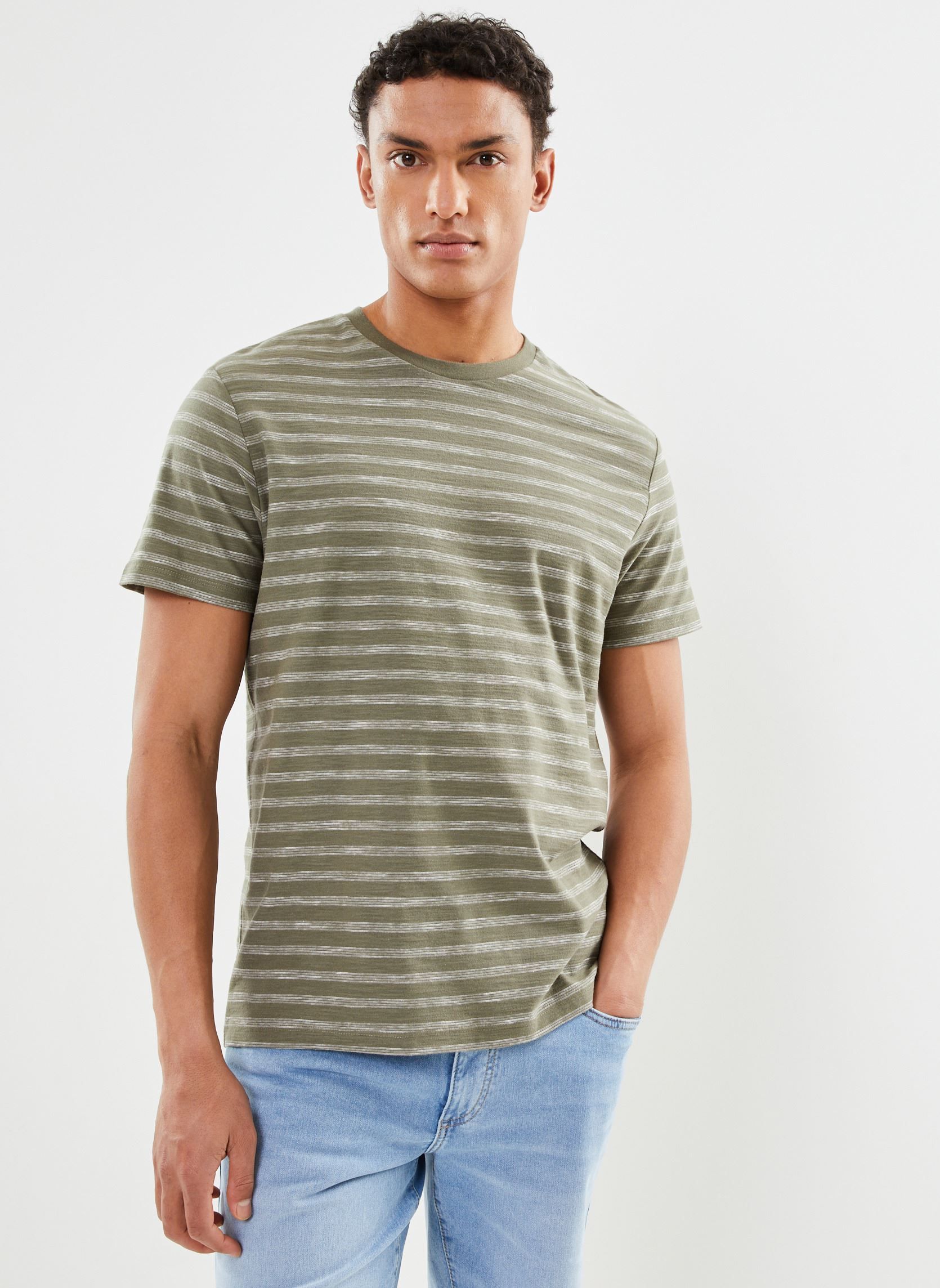Tee-shirts manches courtes CTHOMAS mariniere homme vert Marvin&Co Tee-shirts manches courtes CTHOMAS mariniere homme vert DUSTY OLIVE