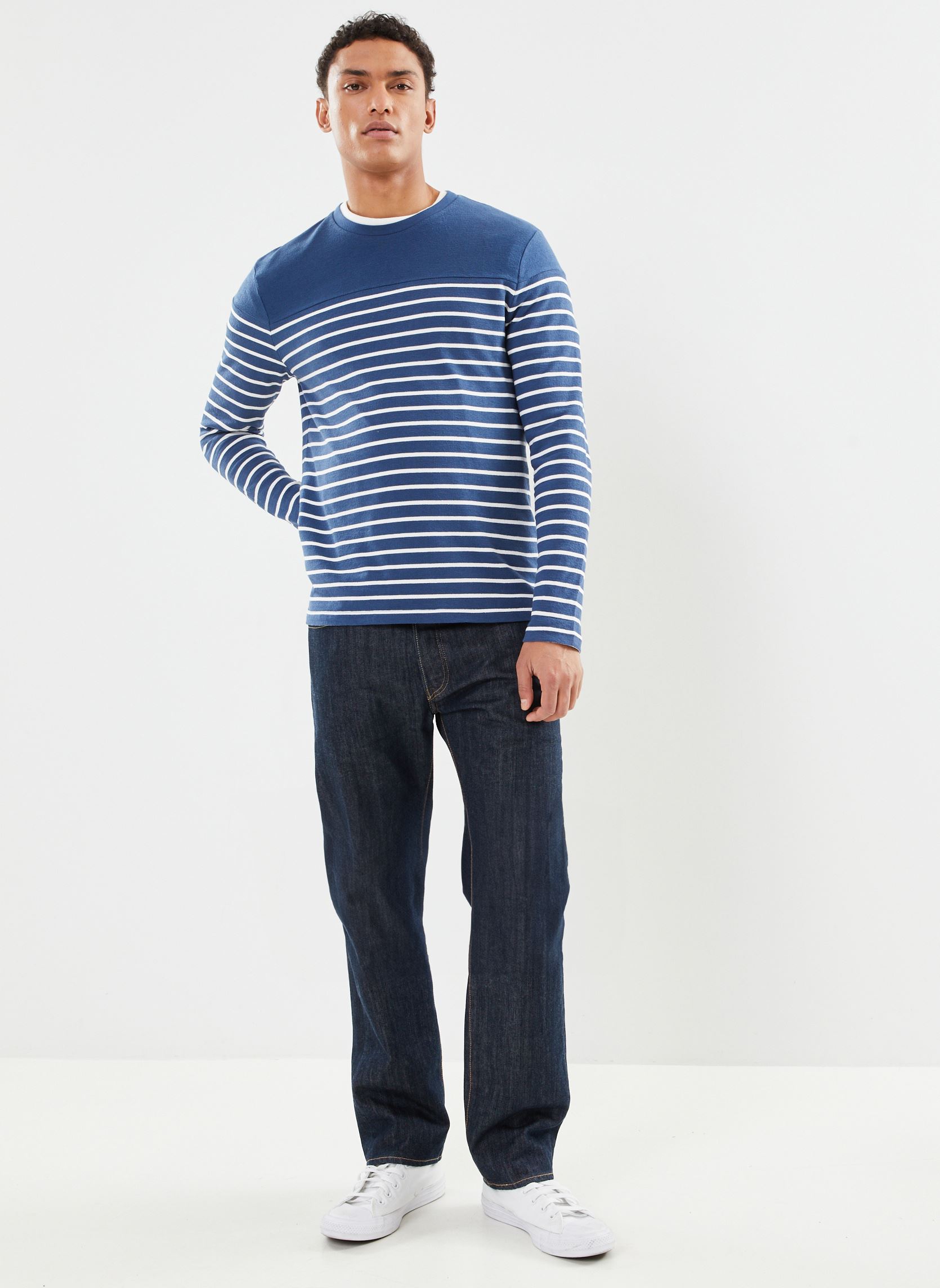 Tee-shirts manches longues CHENRI mariniere homme bleu Marvin&Co Tee-shirts manches longues CHENRI mariniere homme bleu Ensign Blue