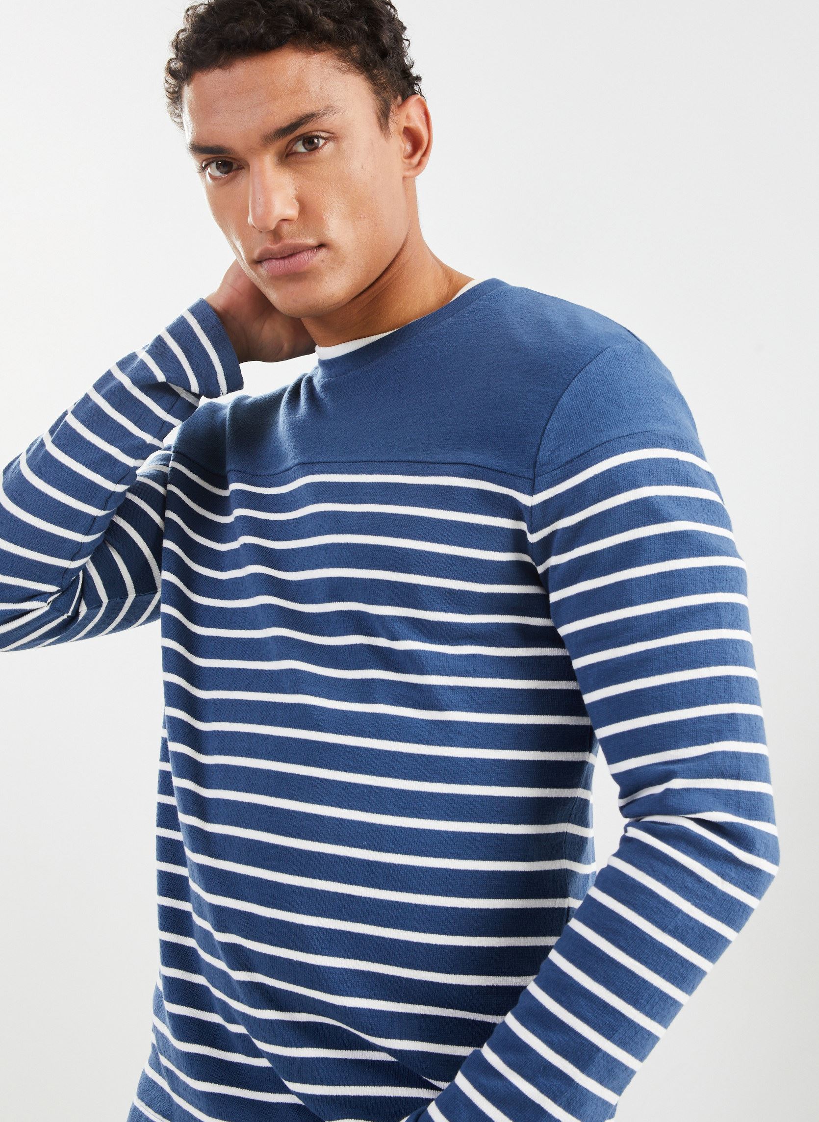 Tee-shirts manches longues CHENRI mariniere homme bleu Marvin&Co Tee-shirts manches longues CHENRI mariniere homme bleu Ensign Blue