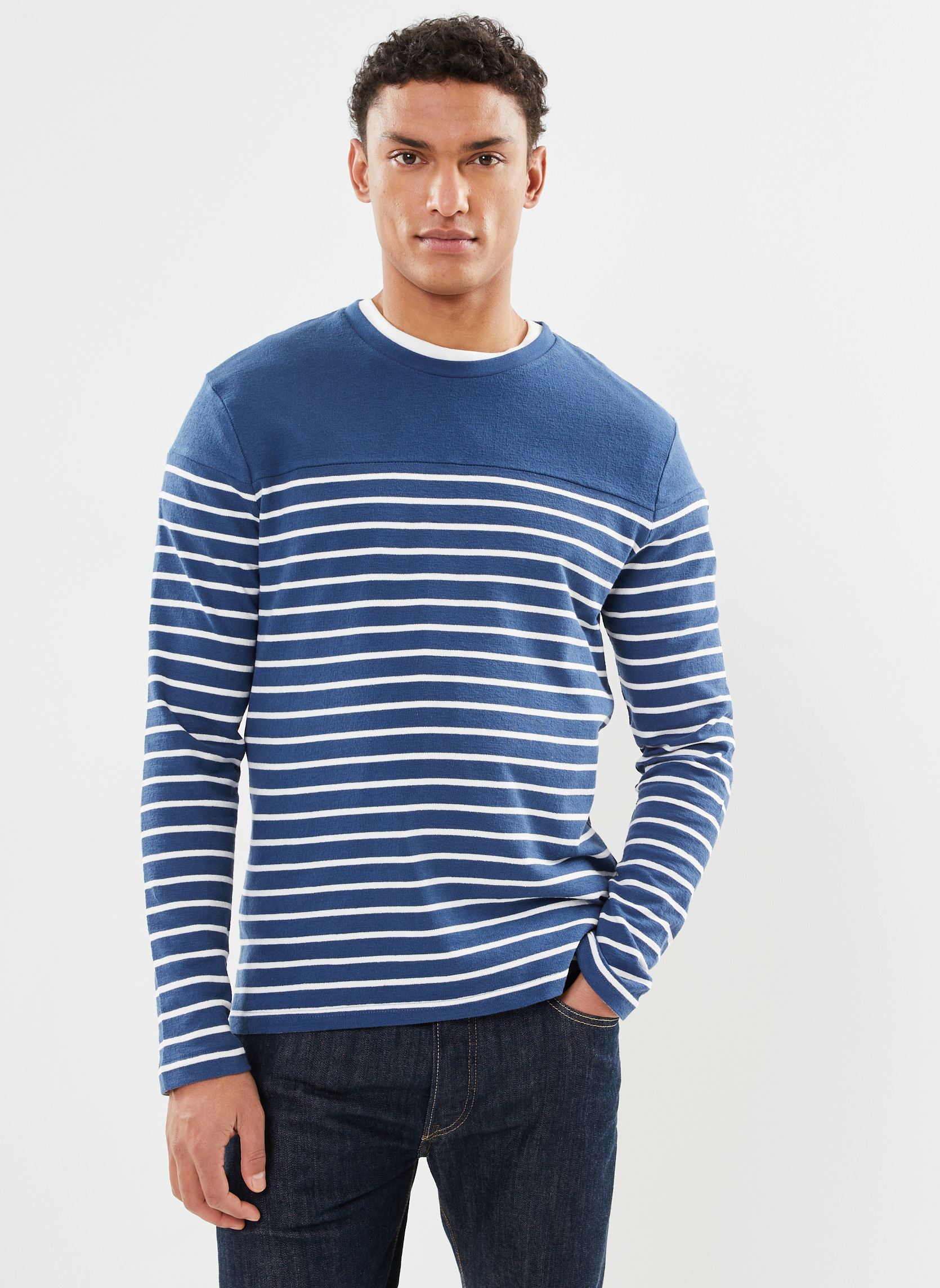 Tee-shirts manches longues CHENRI mariniere homme bleu Marvin&Co Tee-shirts manches longues CHENRI mariniere homme bleu Ensign Blue
