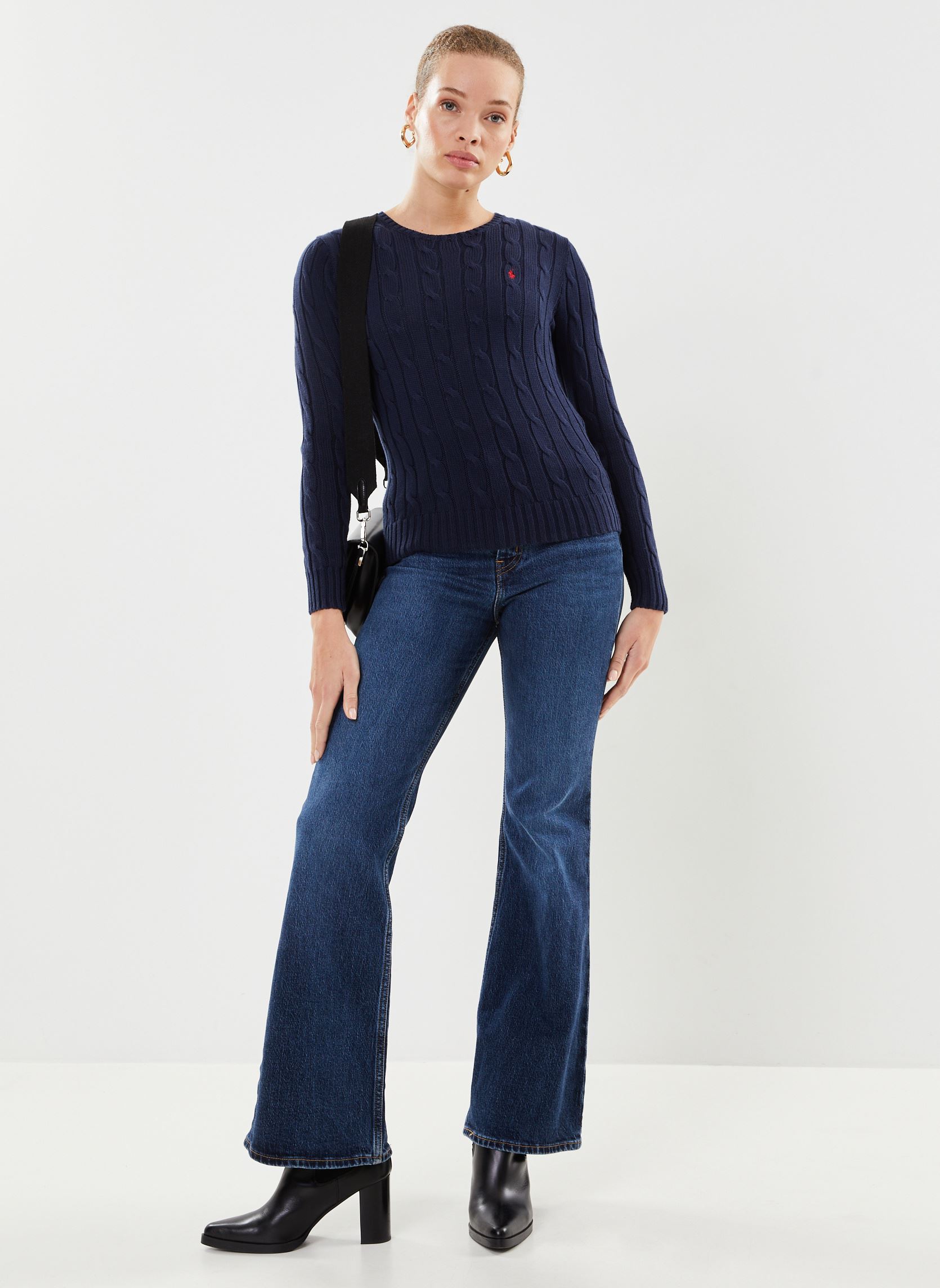 Pullover Pull torsadé à col rond en coton damen blau Polo Ralph Lauren Pullover Pull torsadé à col rond en coton damen blau Hunter Navy