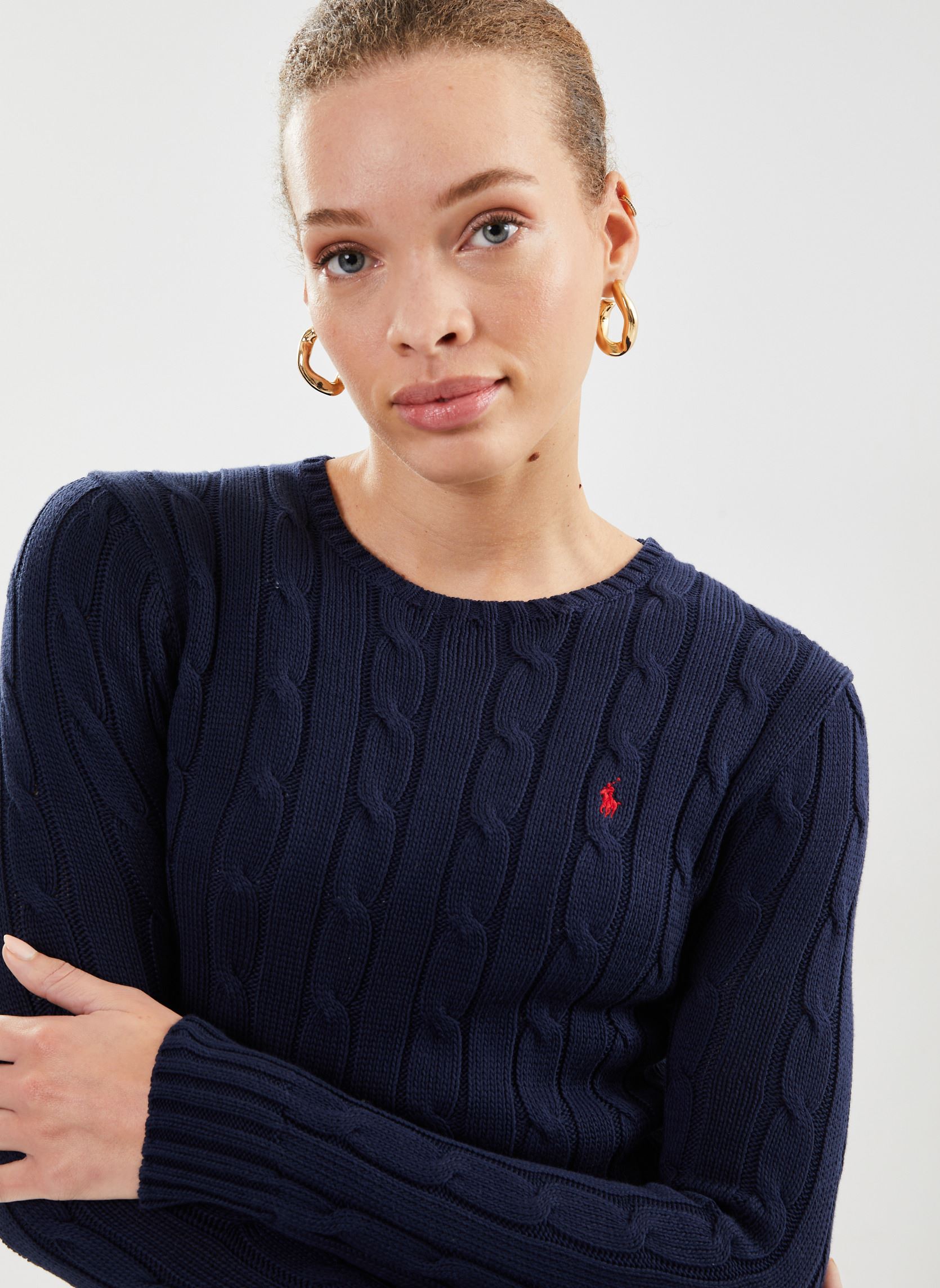 Pullover Pull torsadé à col rond en coton damen blau Polo Ralph Lauren Pullover Pull torsadé à col rond en coton damen blau Hunter Navy