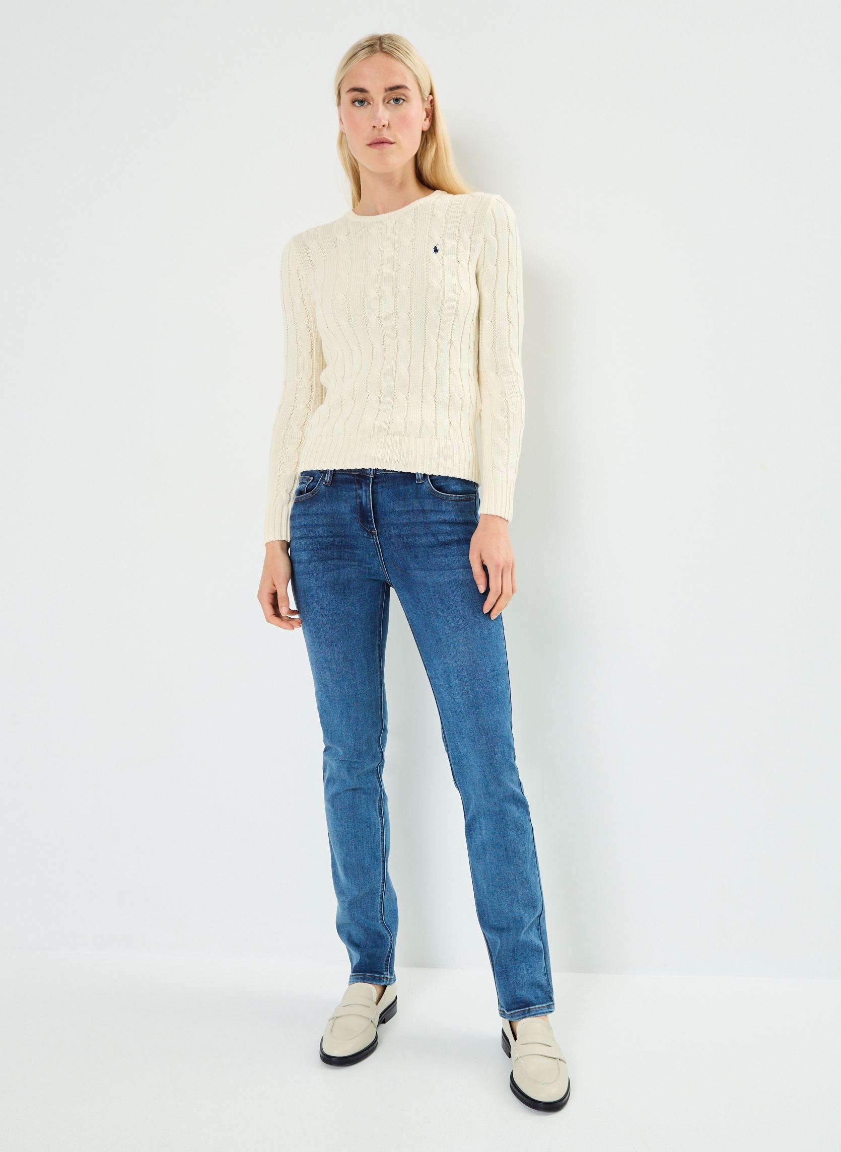 Pulls Pull torsadé à col rond en coton femme blanc Polo Ralph Lauren Pulls Pull torsadé à col rond en coton femme blanc CREAM