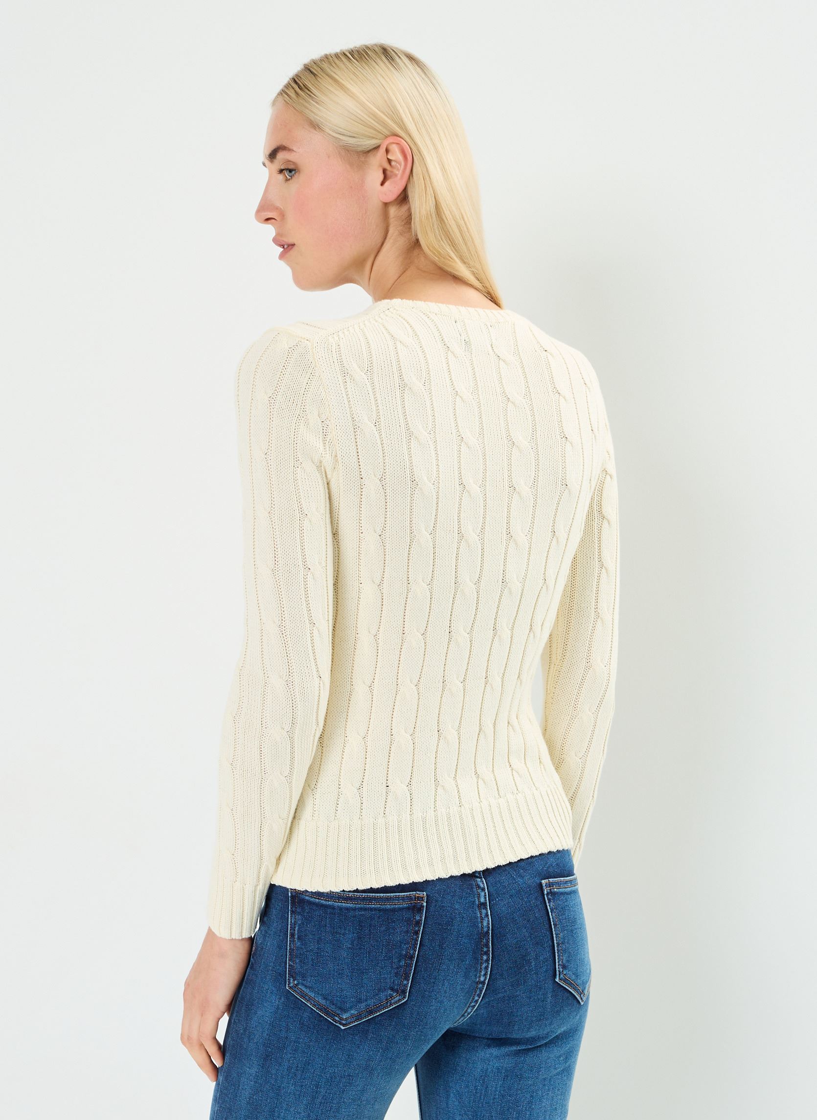 Pulls Pull torsadé à col rond en coton femme blanc Polo Ralph Lauren Pulls Pull torsadé à col rond en coton femme blanc CREAM