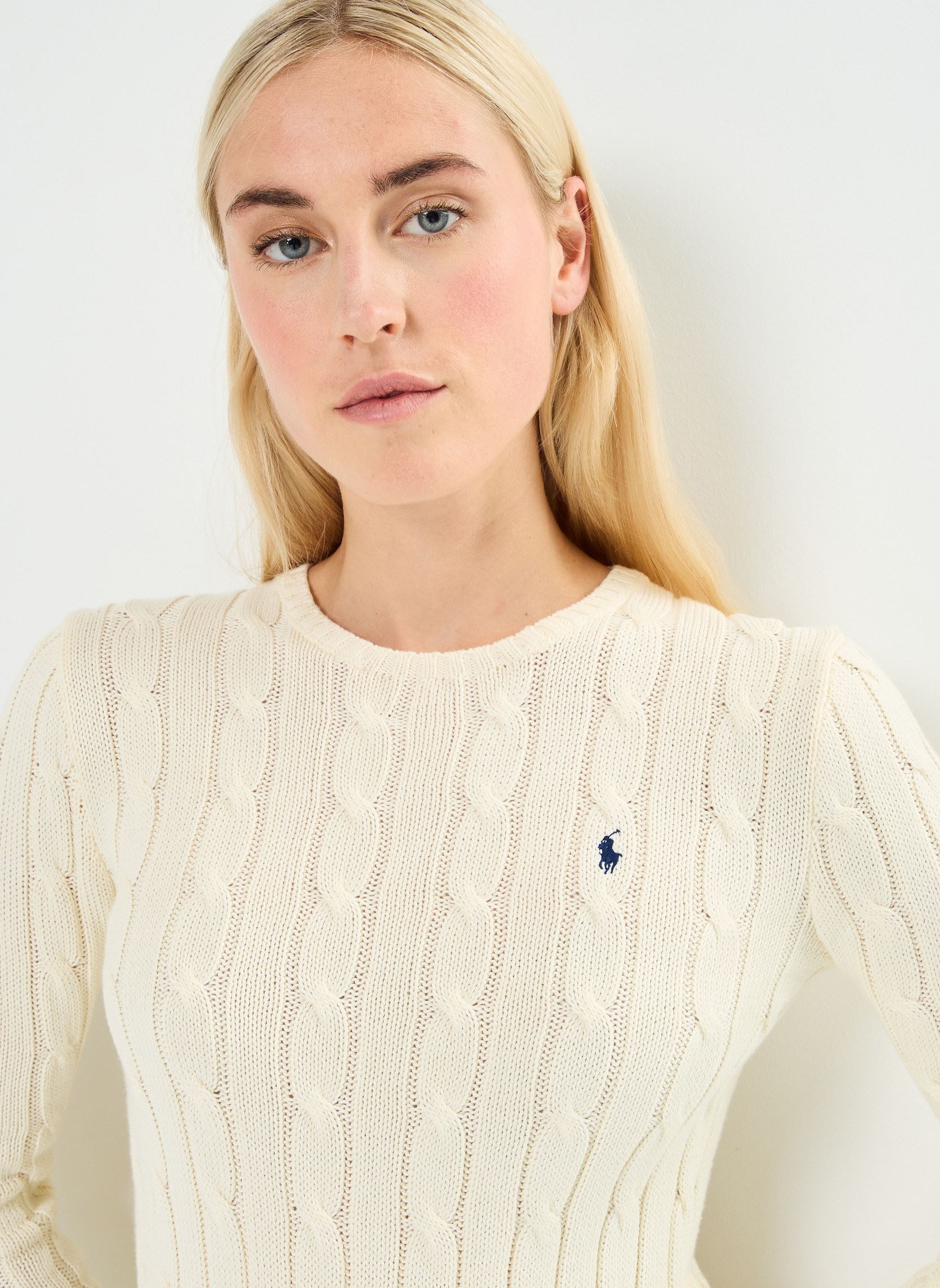 Pulls Pull torsadé à col rond en coton femme blanc Polo Ralph Lauren Pulls Pull torsadé à col rond en coton femme blanc CREAM