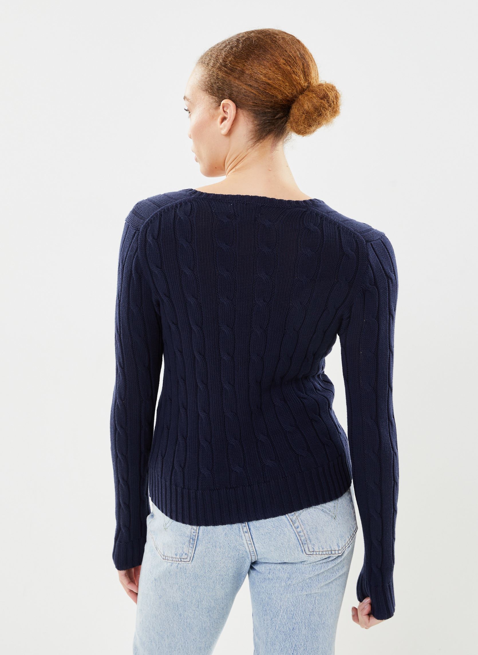 Pulls Pull col en V torsadé en coton femme bleu Polo Ralph Lauren Pulls Pull col en V torsadé en coton femme bleu HUNTER NAVY