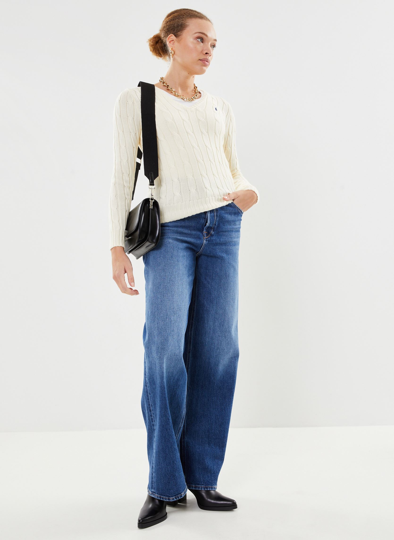 Pullover Pull col en V torsadé en coton damen weiß Polo Ralph Lauren Pullover Pull col en V torsadé en coton damen weiß Cream