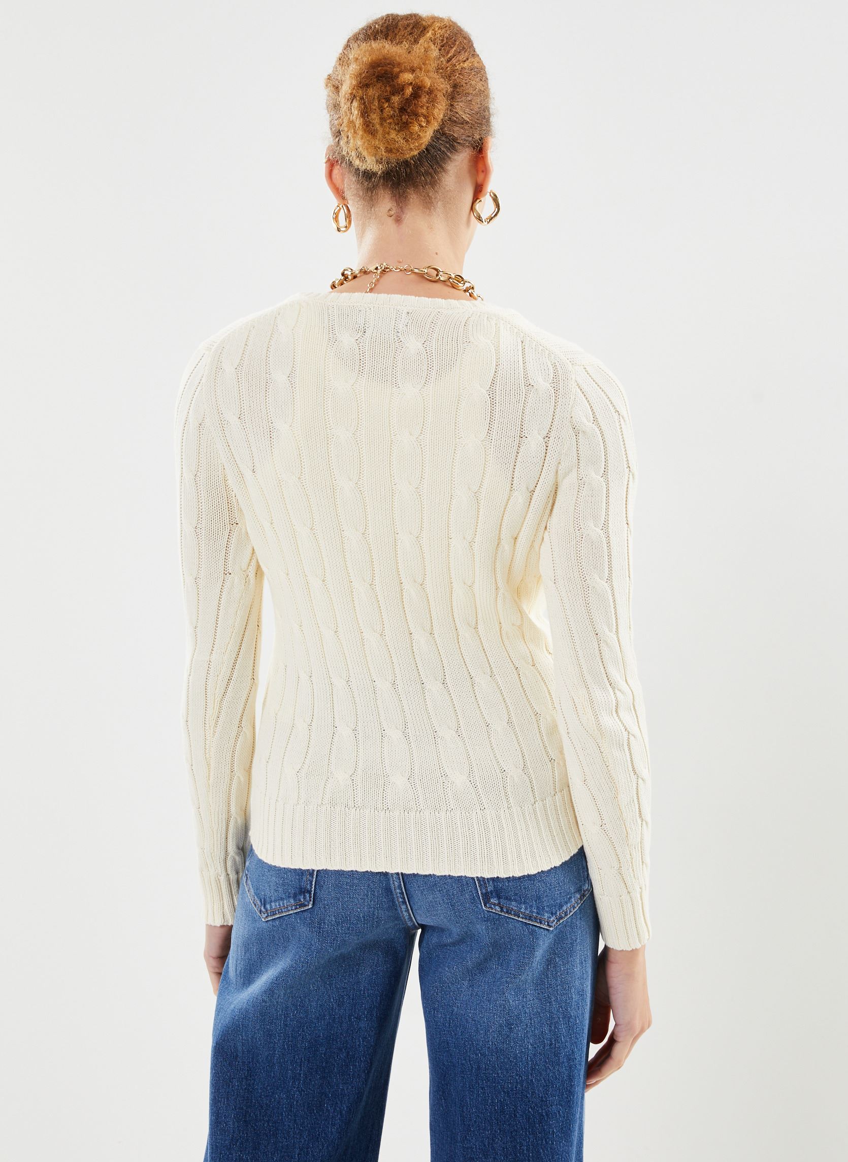 Pullover Pull col en V torsadé en coton damen weiß Polo Ralph Lauren Pullover Pull col en V torsadé en coton damen weiß Cream