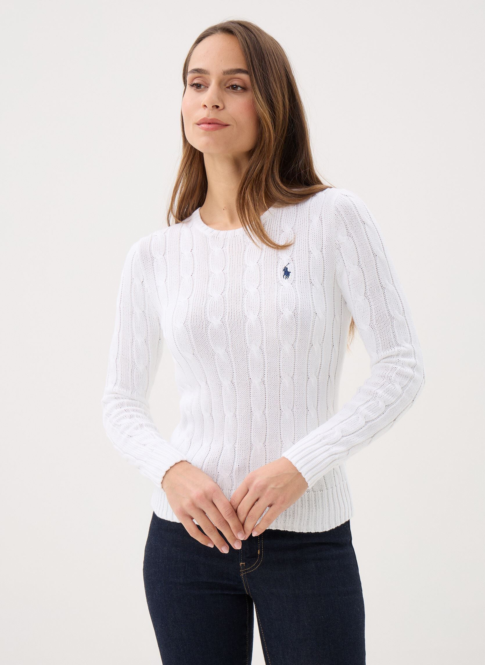 Vêtements Polo Ralph Lauren Pull torsadé à col rond en coton 211971869 pour Femme