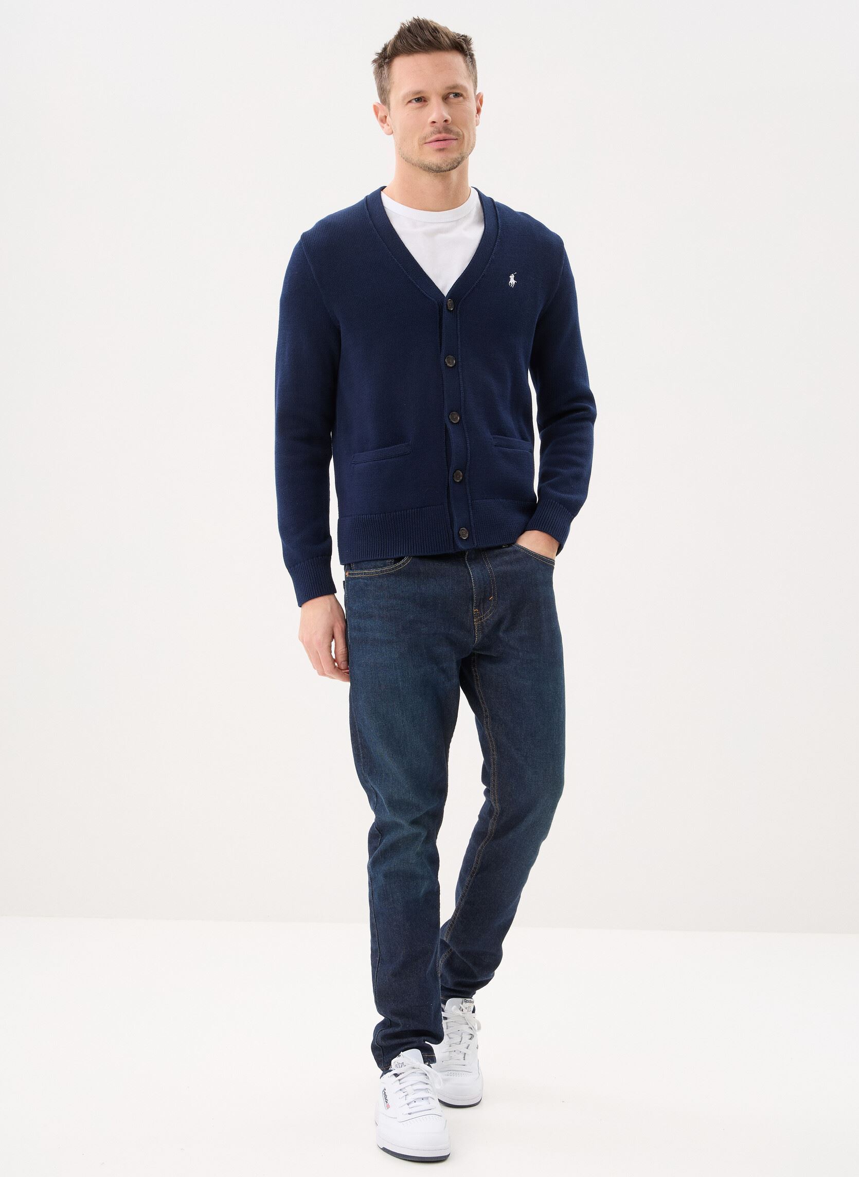 Gilets Cardigan col en V en coton homme bleu Polo Ralph Lauren Gilets Cardigan col en V en coton homme bleu HUNTER NAVY/WHITE PP