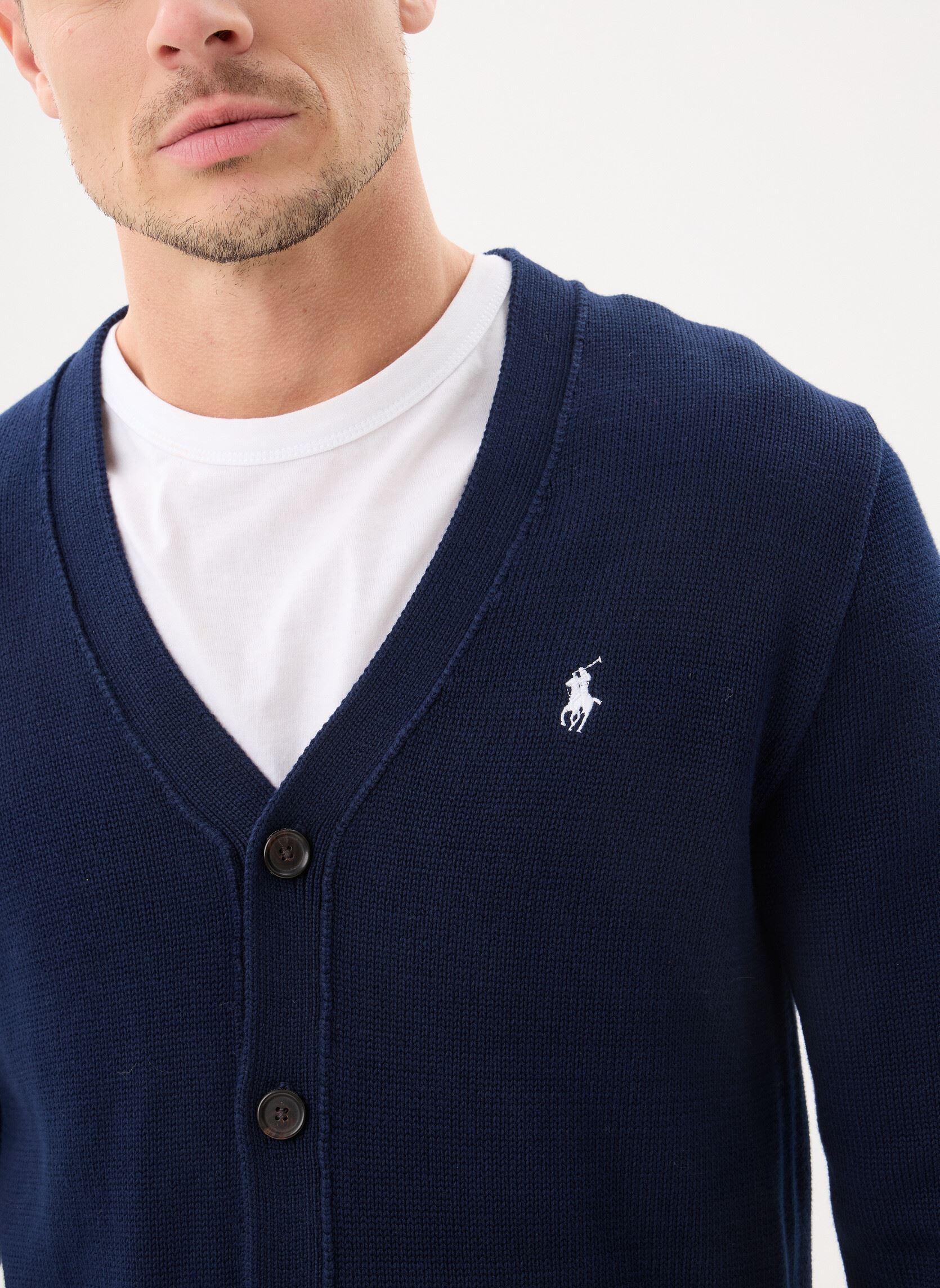 Gilets Cardigan col en V en coton homme bleu Polo Ralph Lauren Gilets Cardigan col en V en coton homme bleu HUNTER NAVY/WHITE PP
