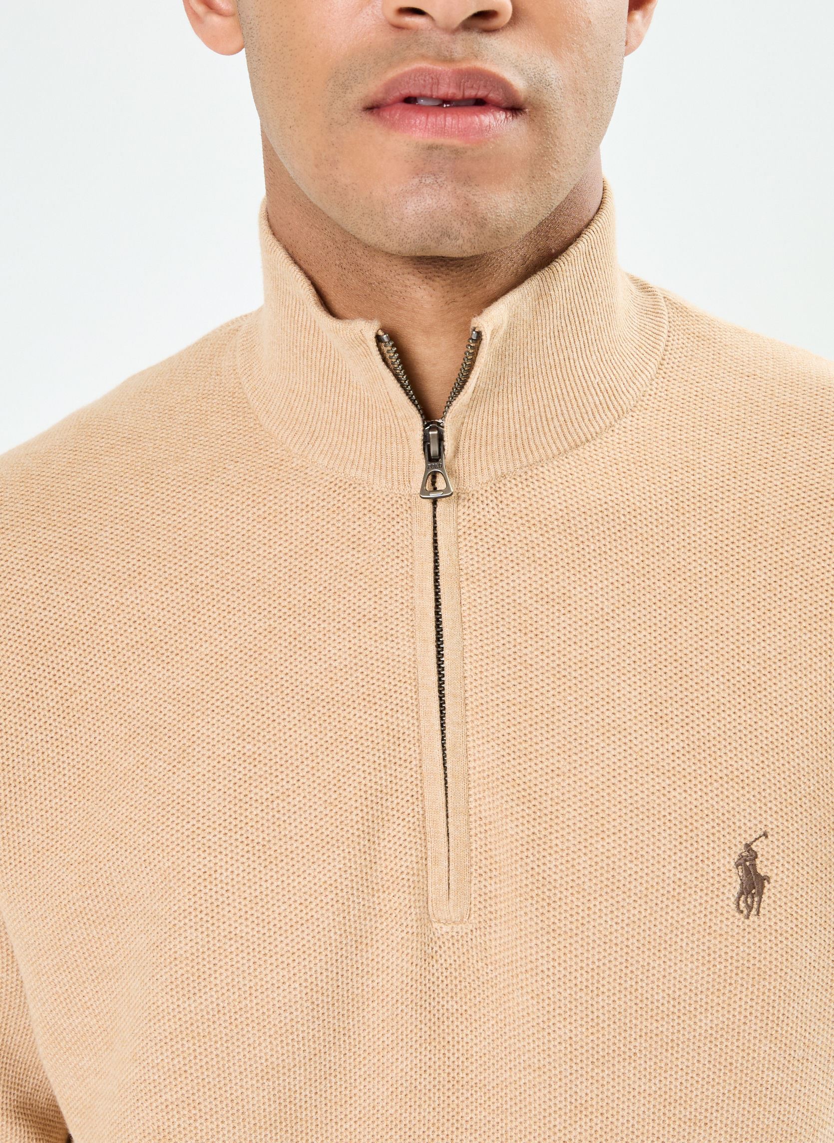 Pulls Pull demi-zippé en coton piqué 710932304 homme marron Polo Ralph Lauren Pulls Pull demi-zippé en coton piqué 710932304 homme marron CAMEL MELANGE