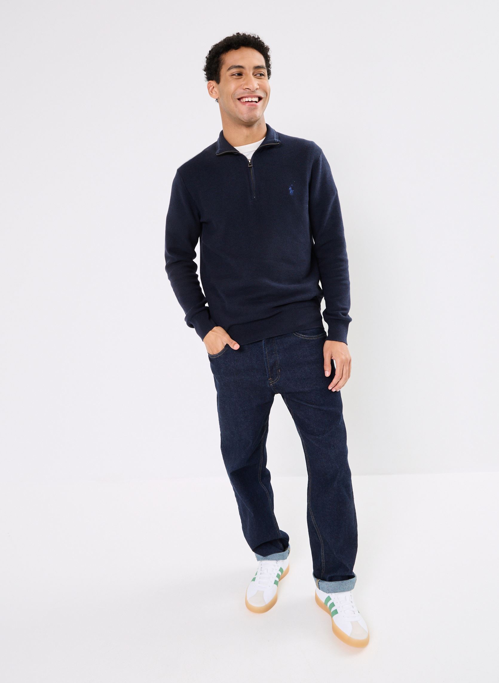 Pulls Pull demi-zippé en coton piqué 710932304 homme bleu Polo Ralph Lauren Pulls Pull demi-zippé en coton piqué 710932304 homme bleu NAVY HTR