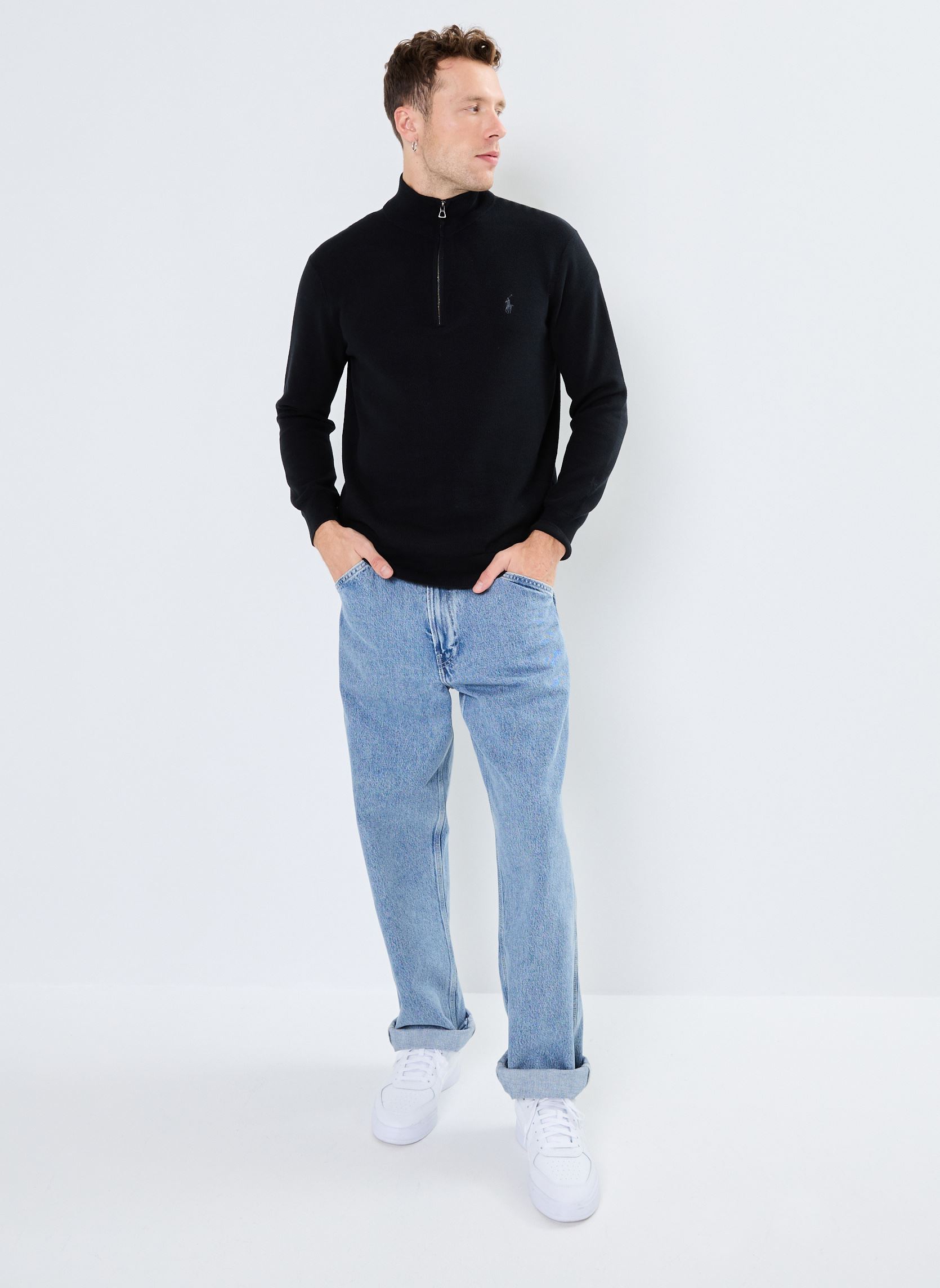 Pulls Pull demi-zippé en coton piqué 710932304 homme noir Polo Ralph Lauren Pulls Pull demi-zippé en coton piqué 710932304 homme noir POLO BLACK/TONAL PP